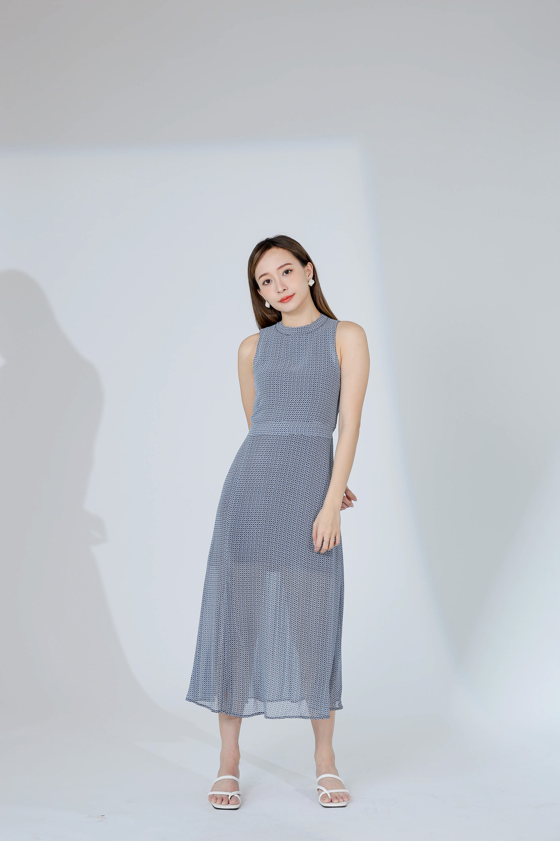 Lana Padded Printed Midi Dress - Blue