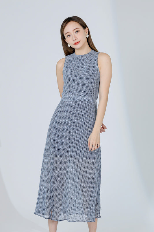 Lana Padded Printed Midi Dress - Blue