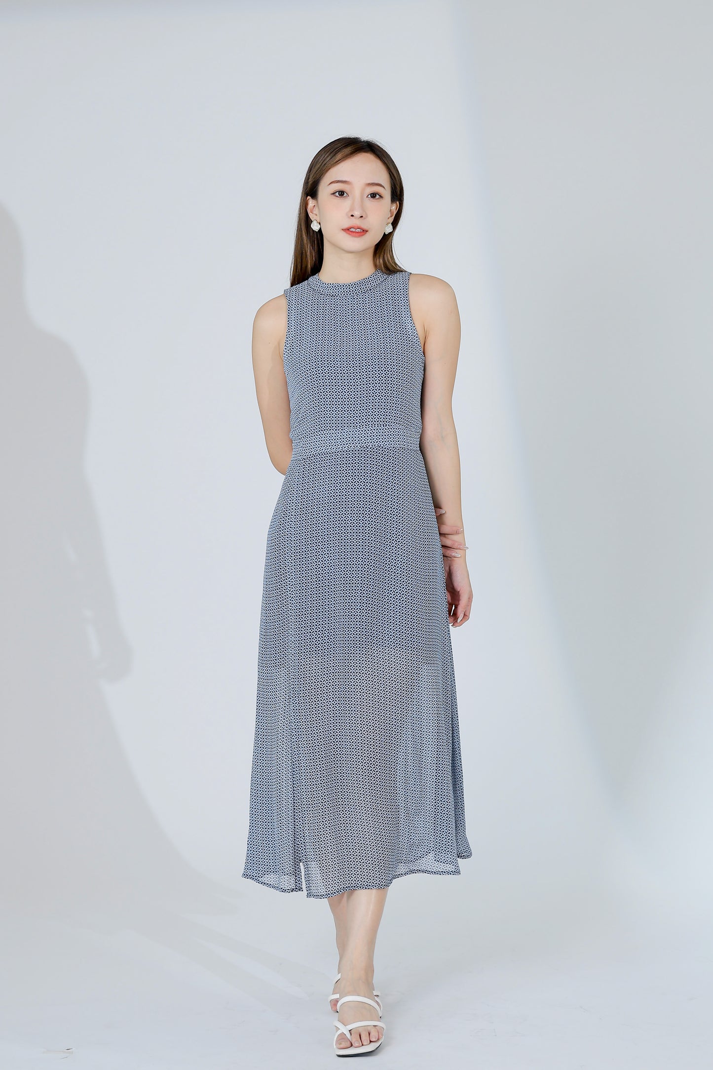 Lana Padded Printed Midi Dress - Blue