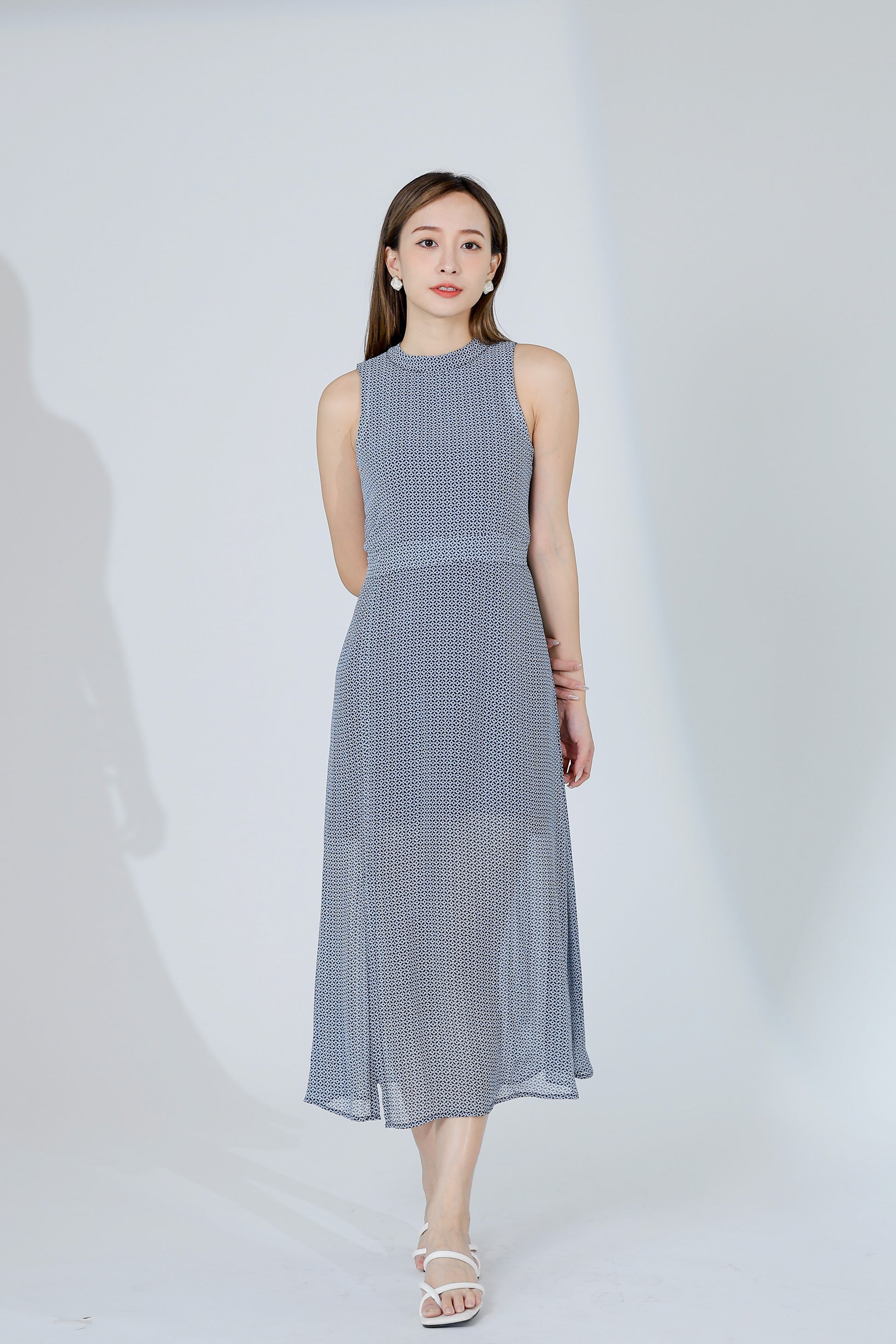 Lana Padded Printed Midi Dress - Blue