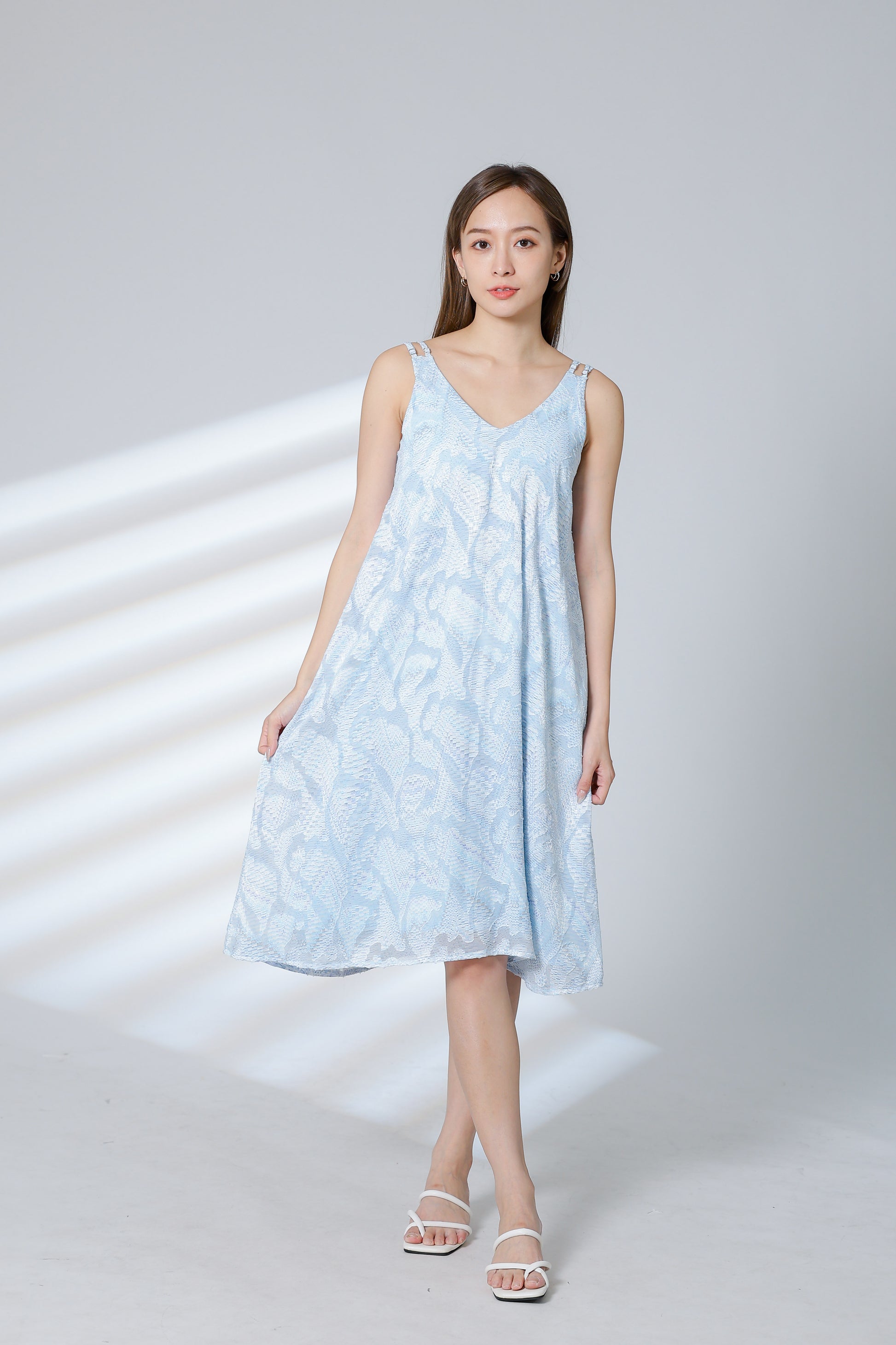 Lissa Padded Flared Dress - Sky Blue