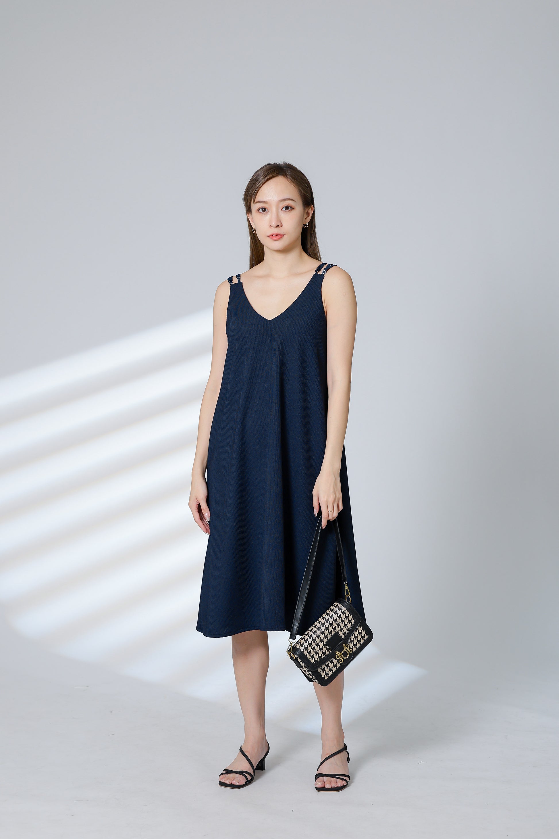 Lissa Padded Flared Dress - Navy