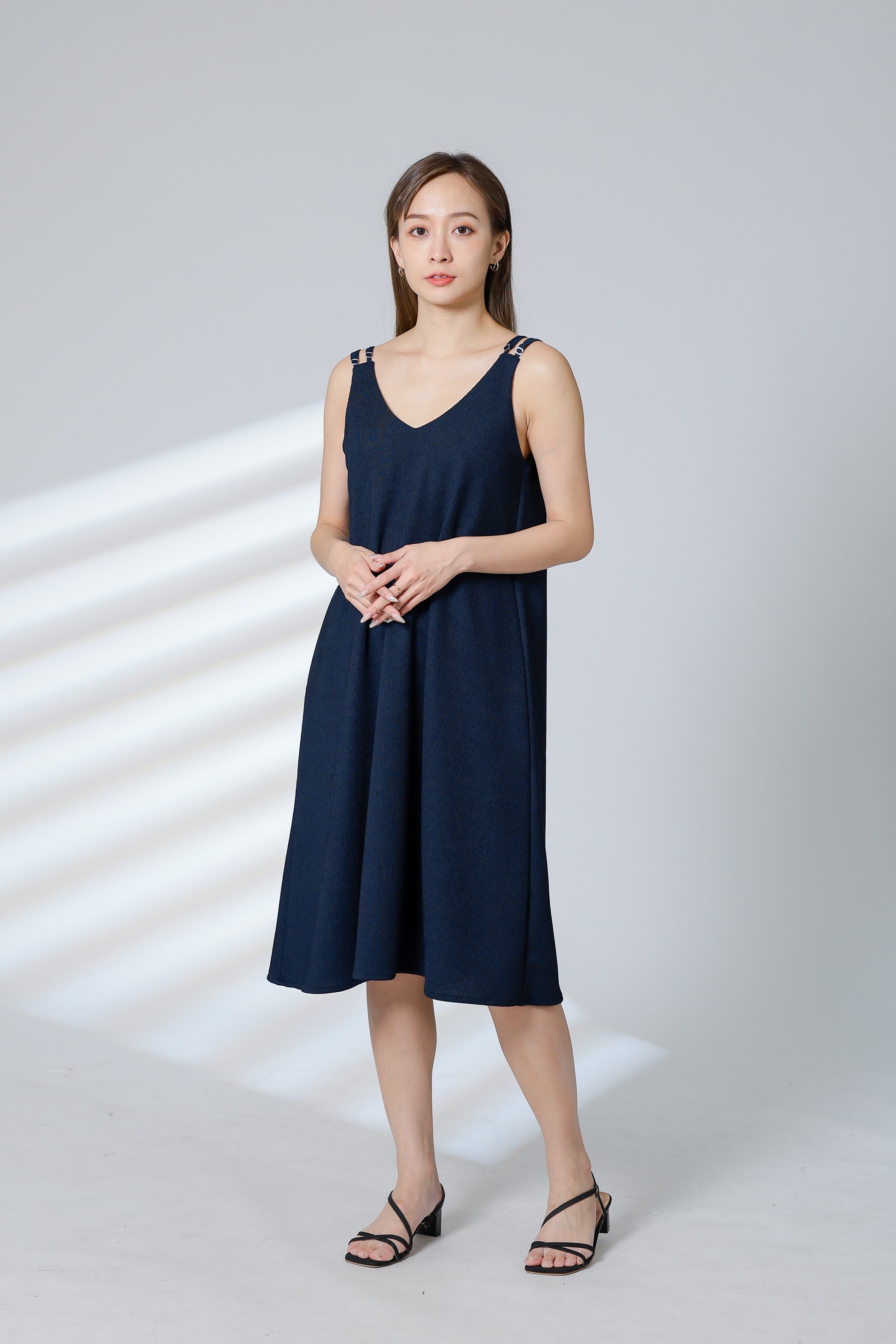 Lissa Padded Flared Dress - Navy