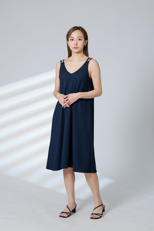 Lissa Padded Flared Dress - Navy