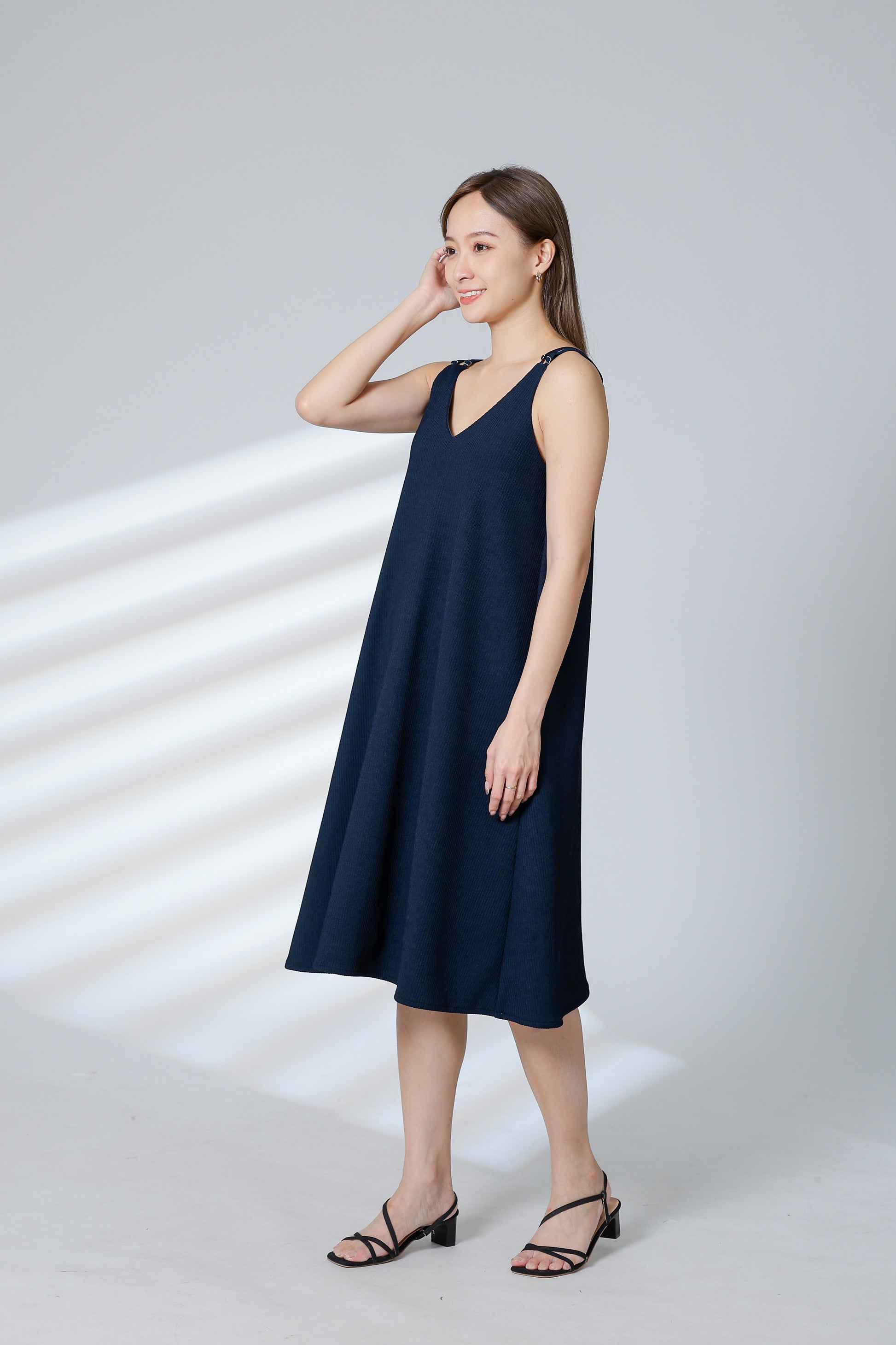 Lissa Padded Flared Dress - Navy