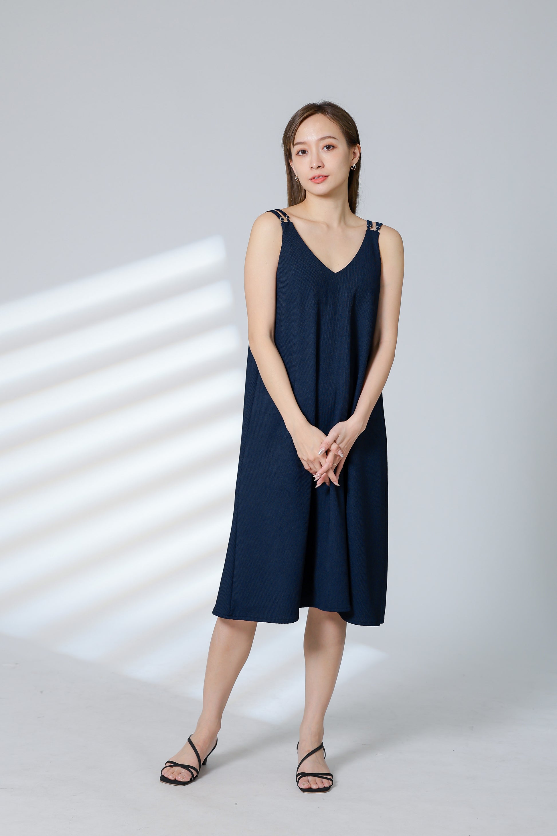 Lissa Padded Flared Dress - Navy