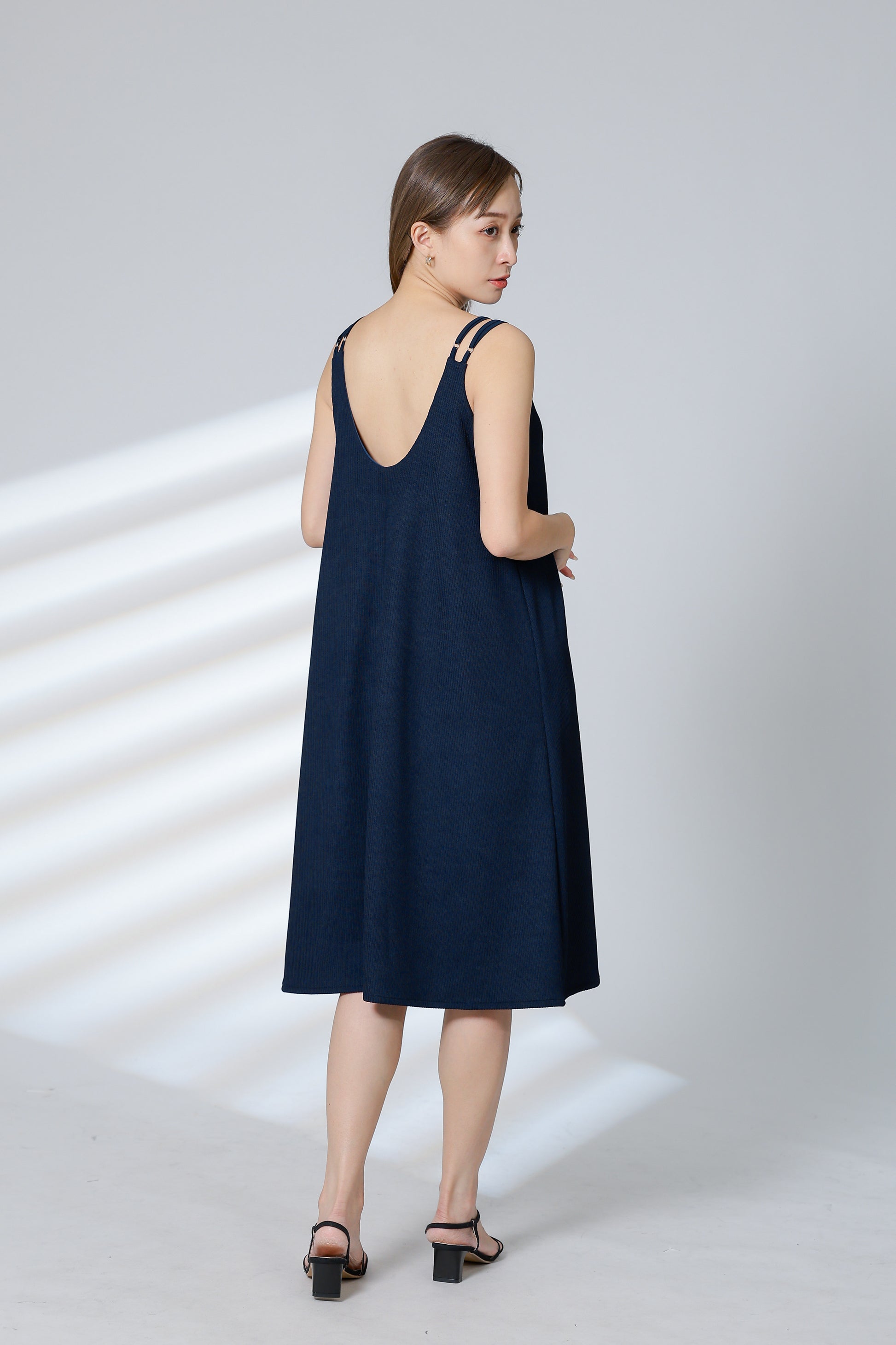 Lissa Padded Flared Dress - Navy