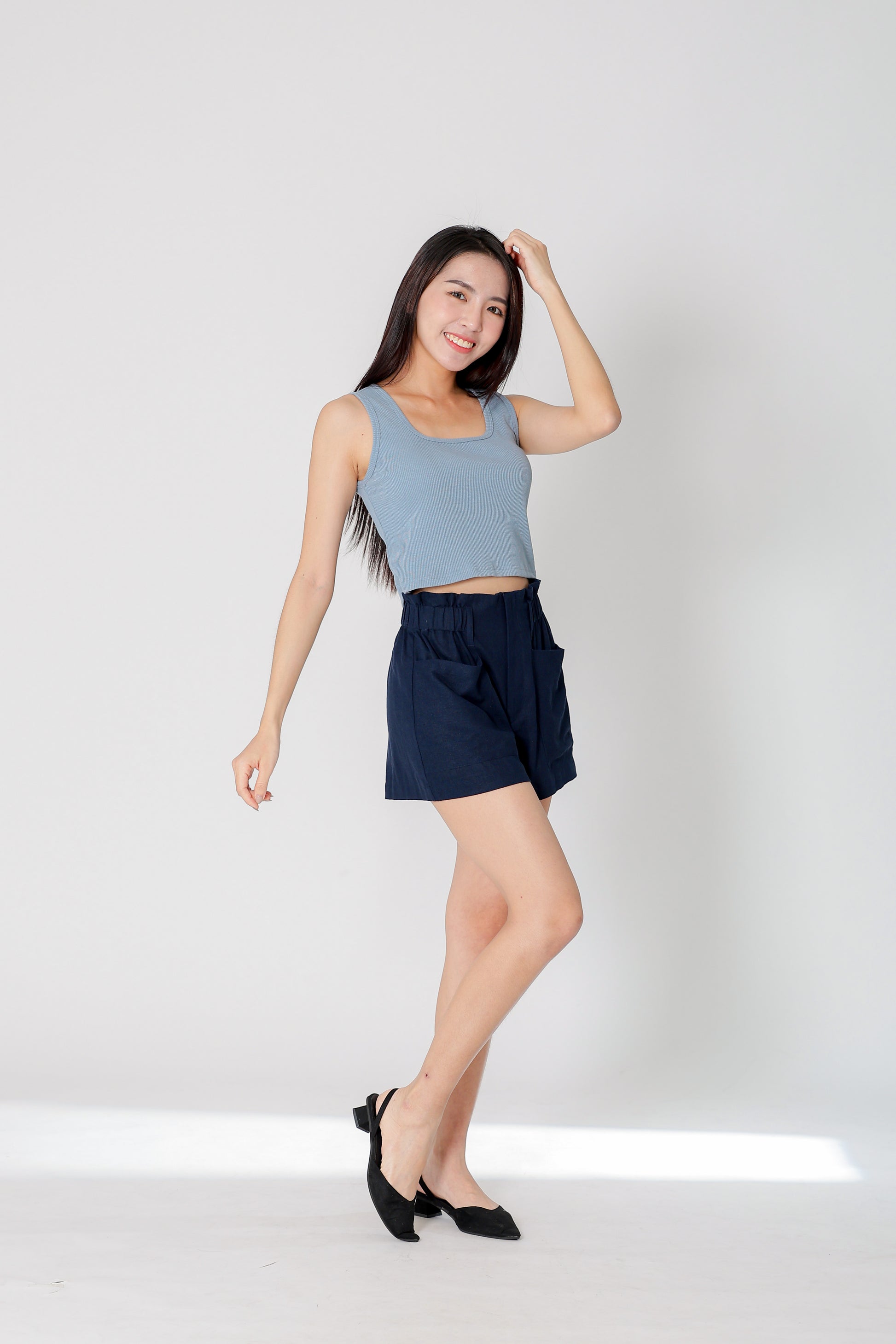Lola Paperbag Waist Shorts - Navy