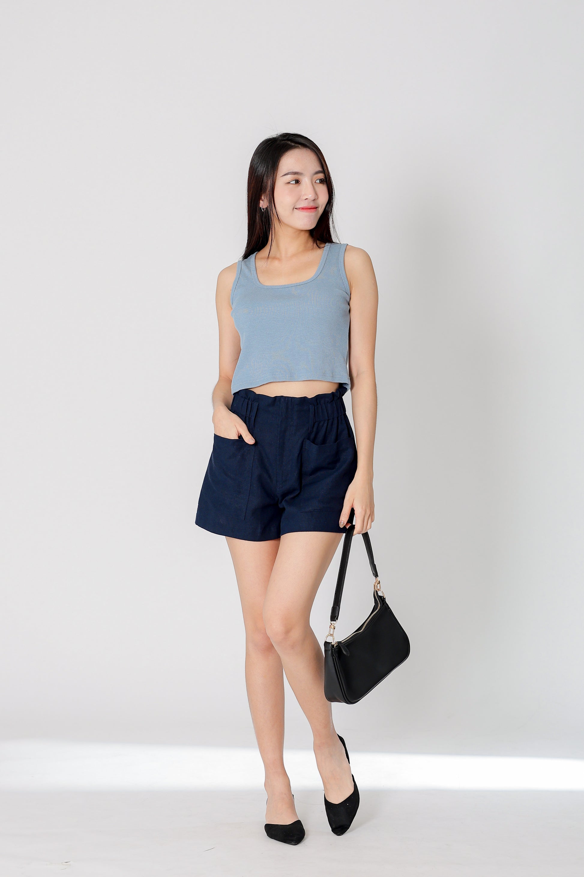 Lola Paperbag Waist Shorts - Navy