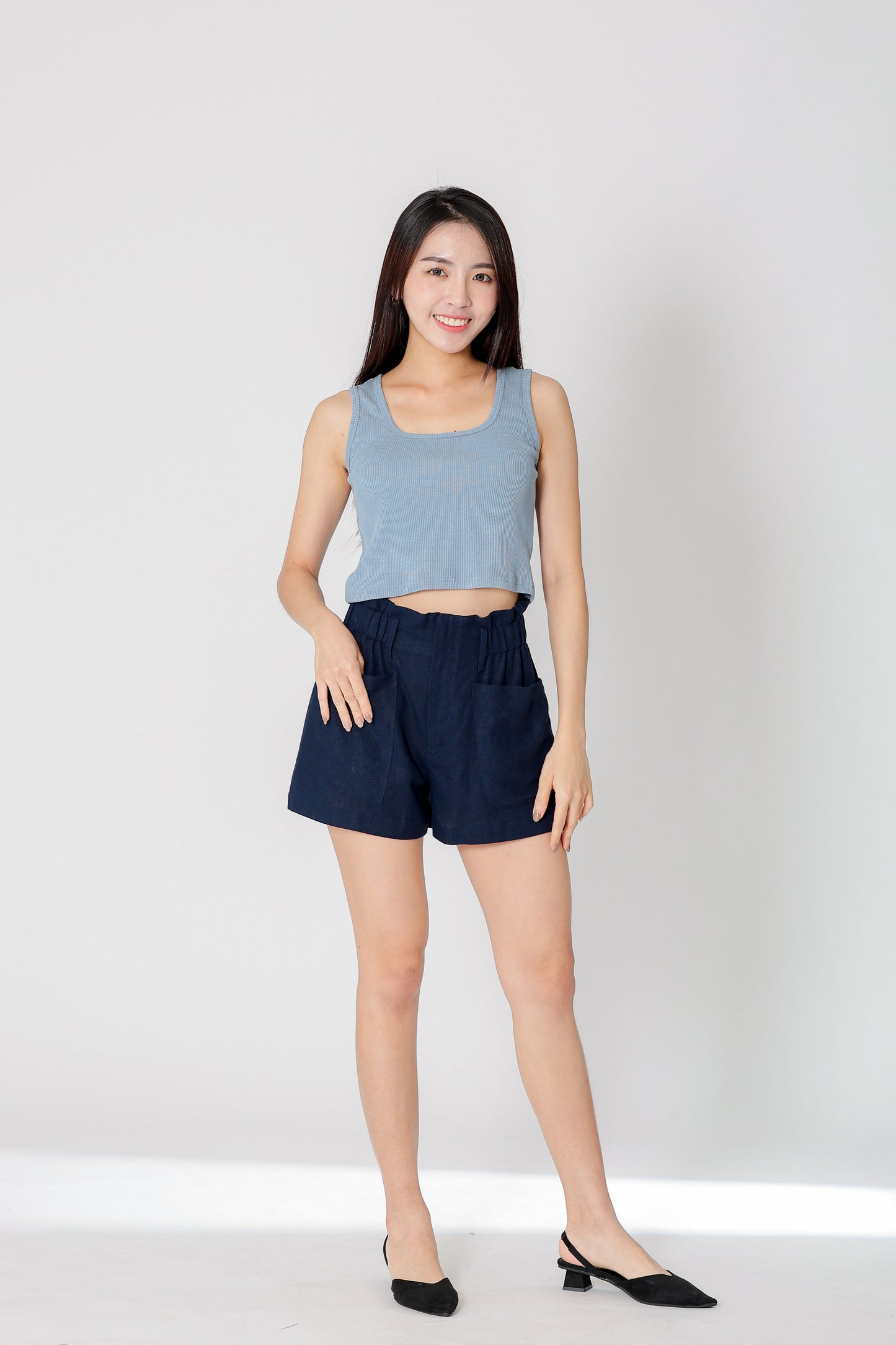 Lola Paperbag Waist Shorts - Navy