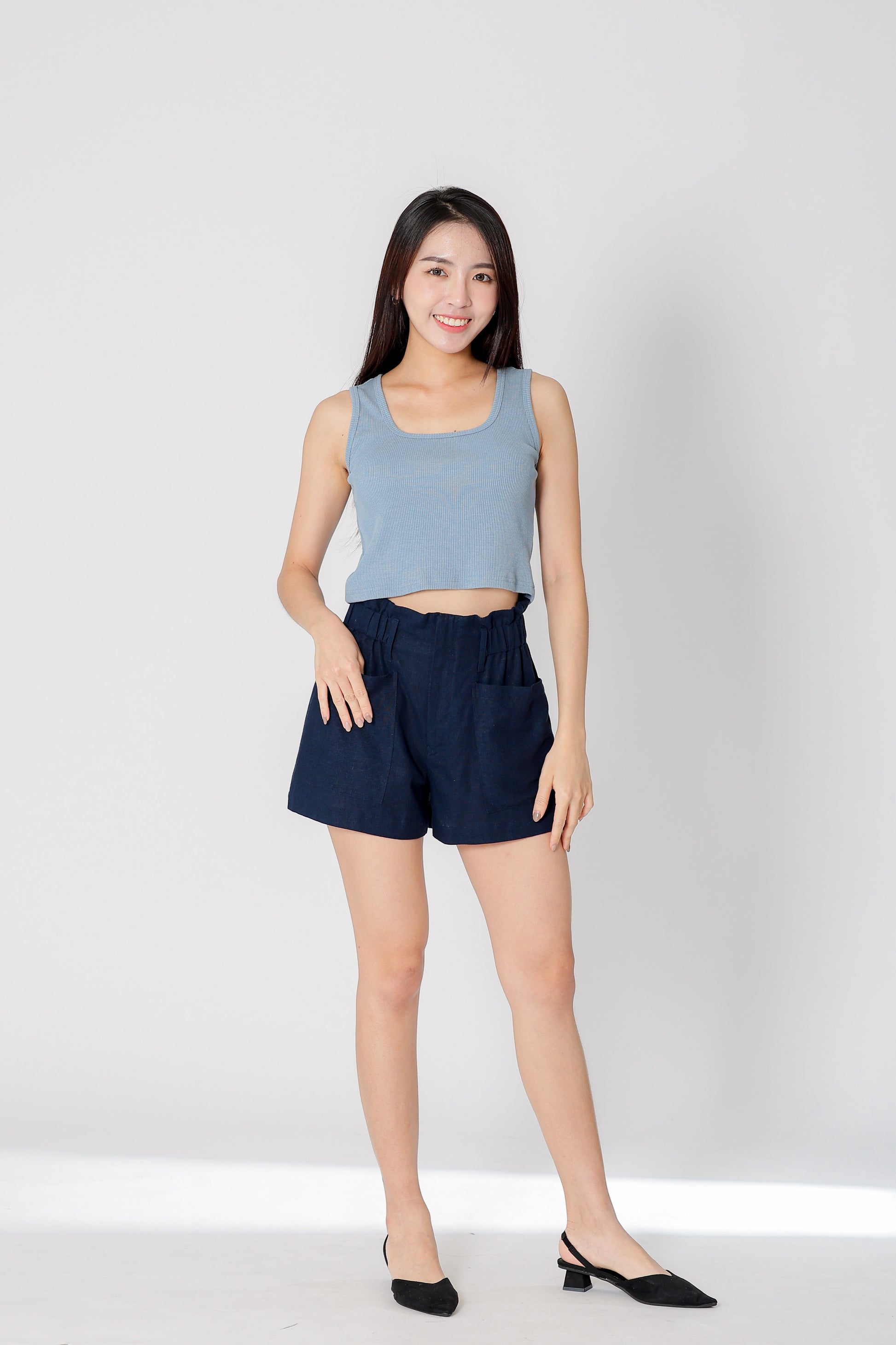 Lola Paperbag Waist Shorts - Navy