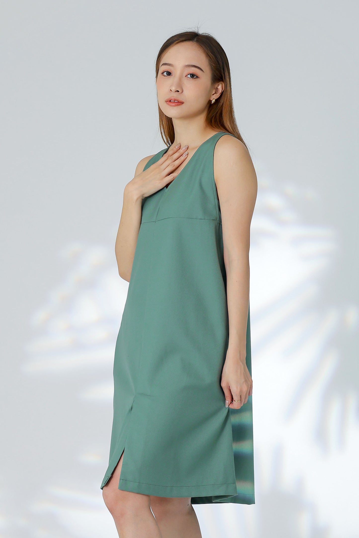 Lusia V Neck Shift Dress - Green