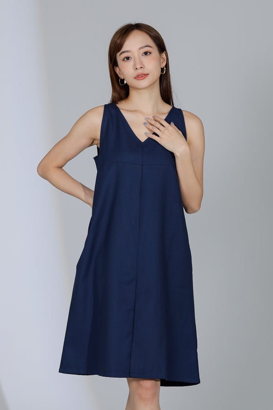 Lusia V Neck Shift Dress - Blue