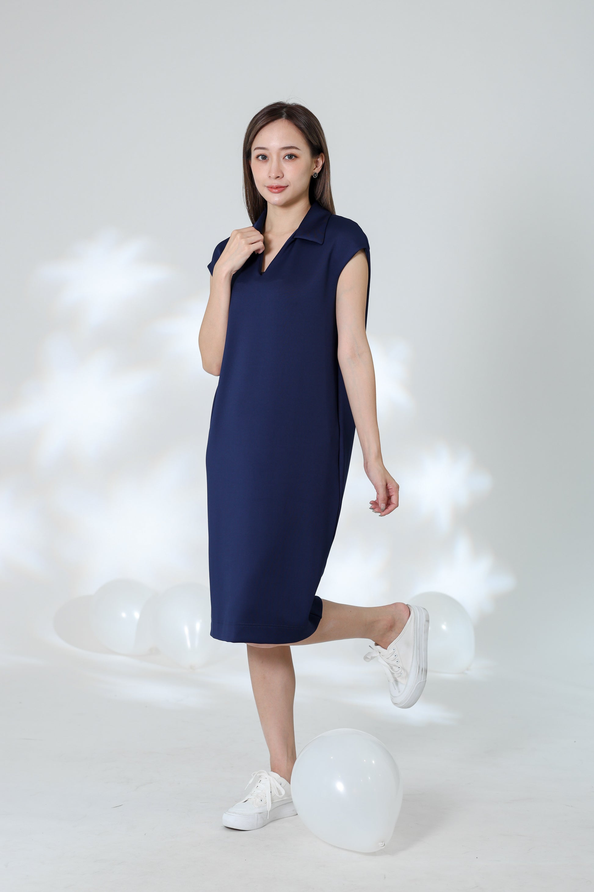 Marcy Johnny Collar Dress - Navy