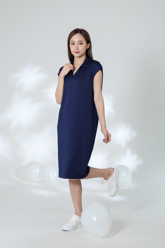 Marcy Johnny Collar Dress - Navy