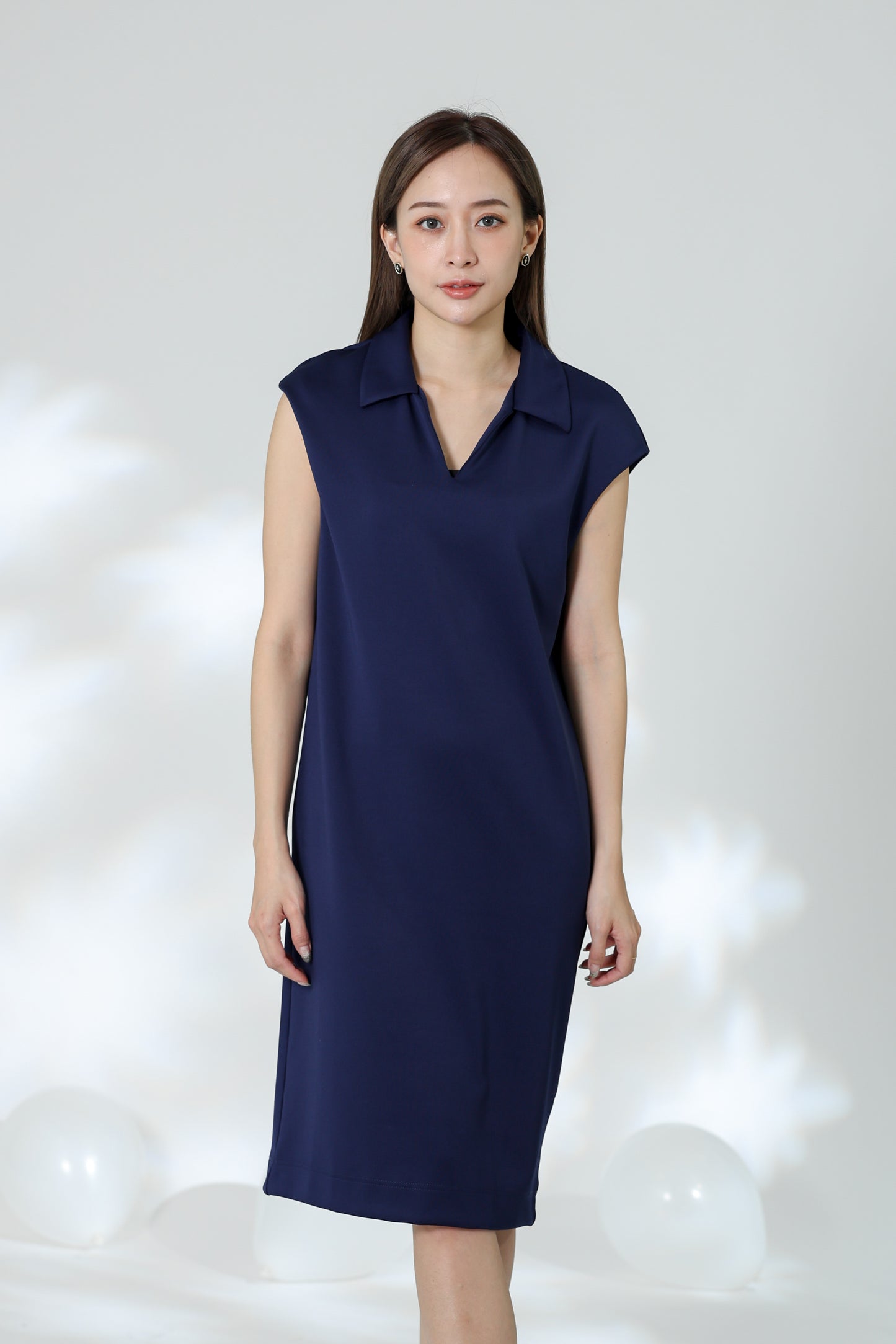 Marcy Johnny Collar Dress - Navy