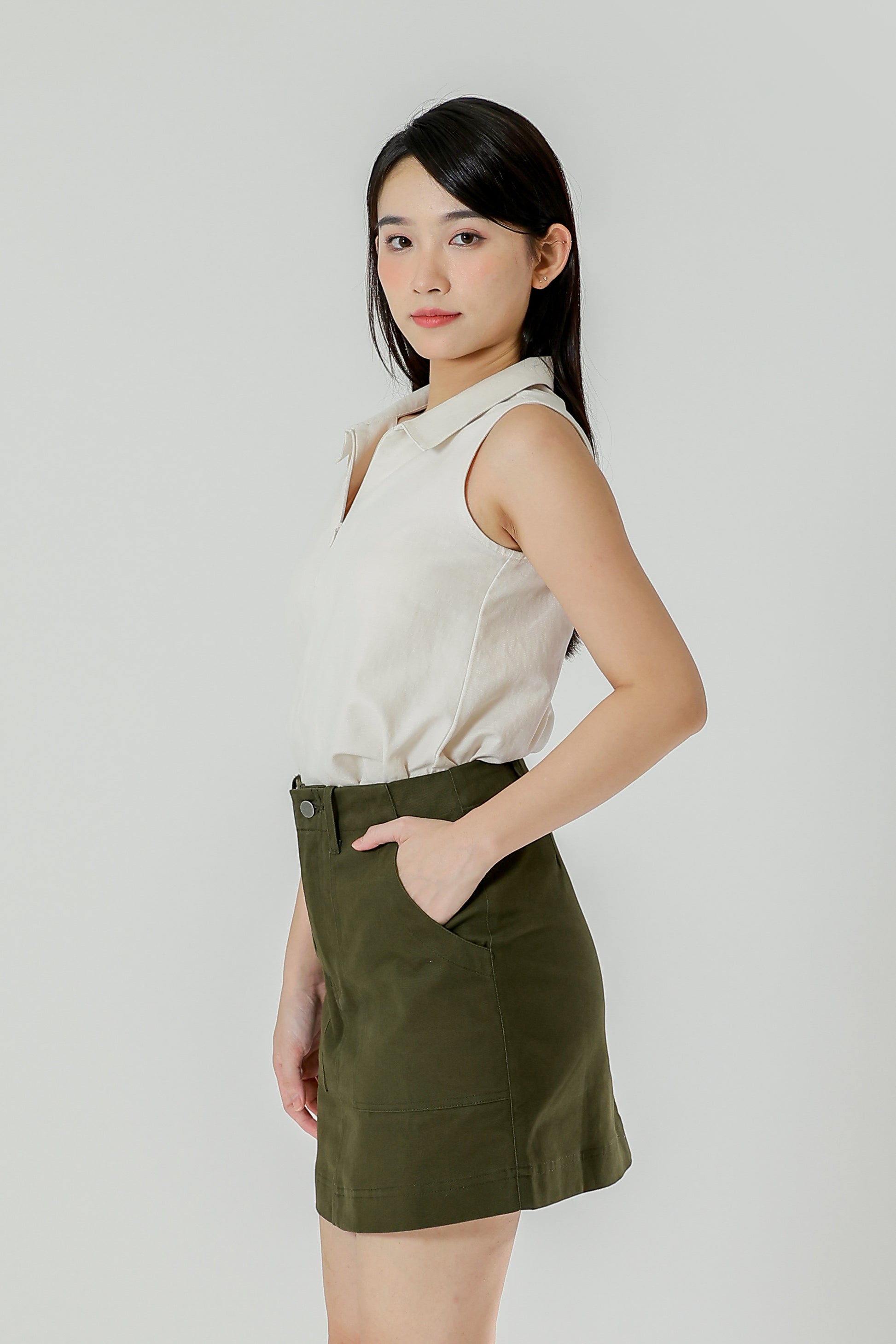 Maxine Patch Pocket Skirt - Army Green