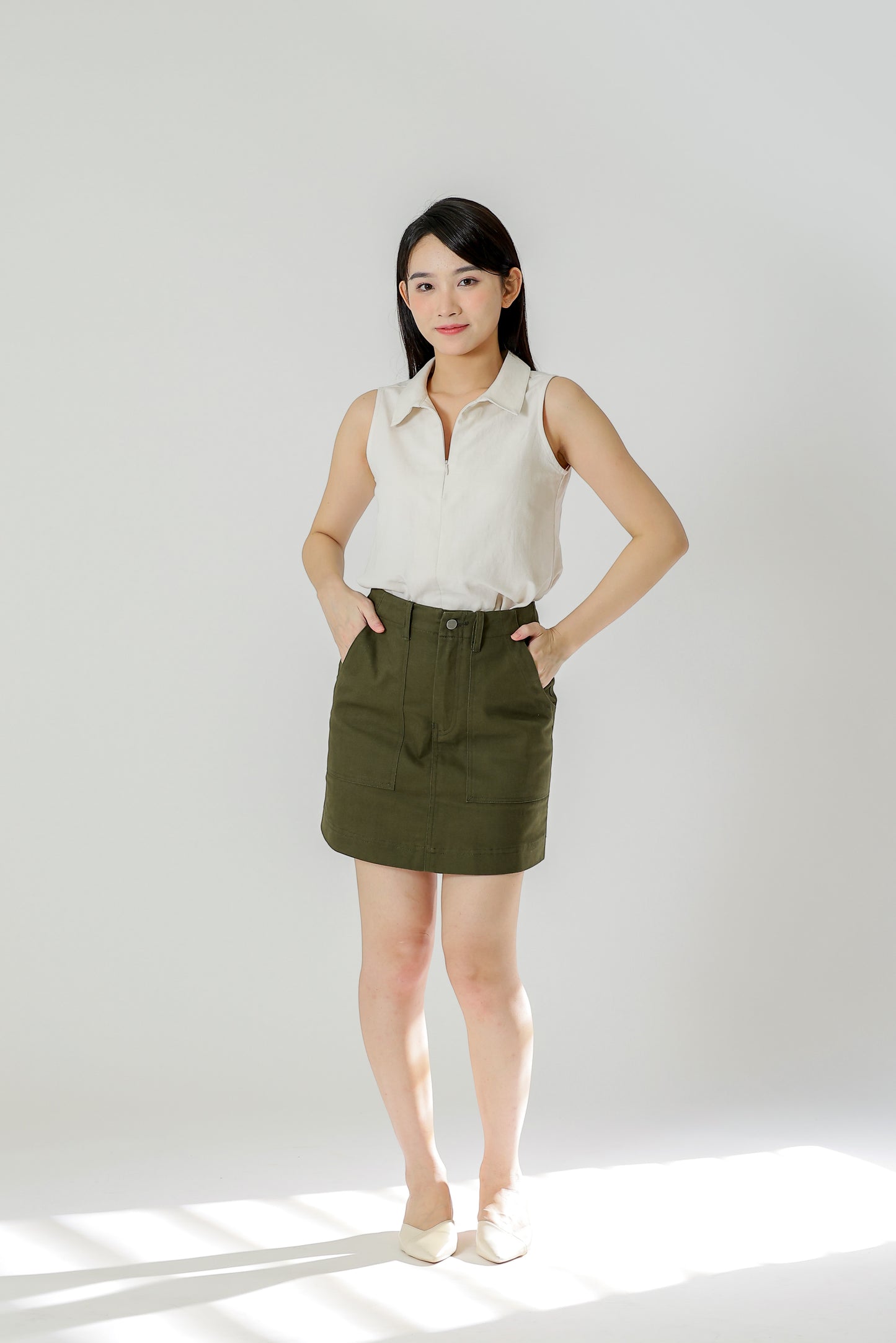 Maxine Patch Pocket Skirt - Army Green