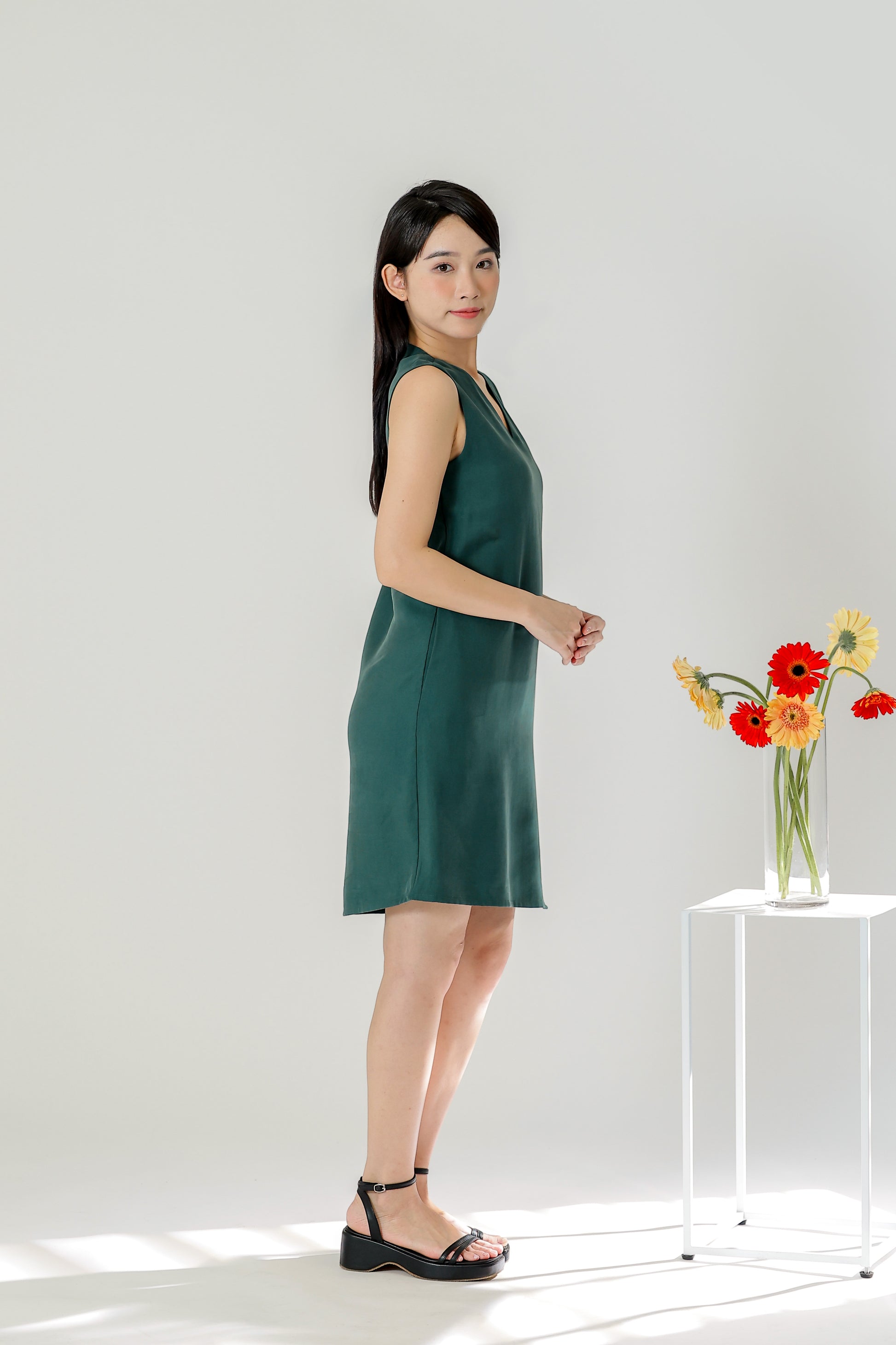 Maybel Colour Block Shift Dress - Emerald