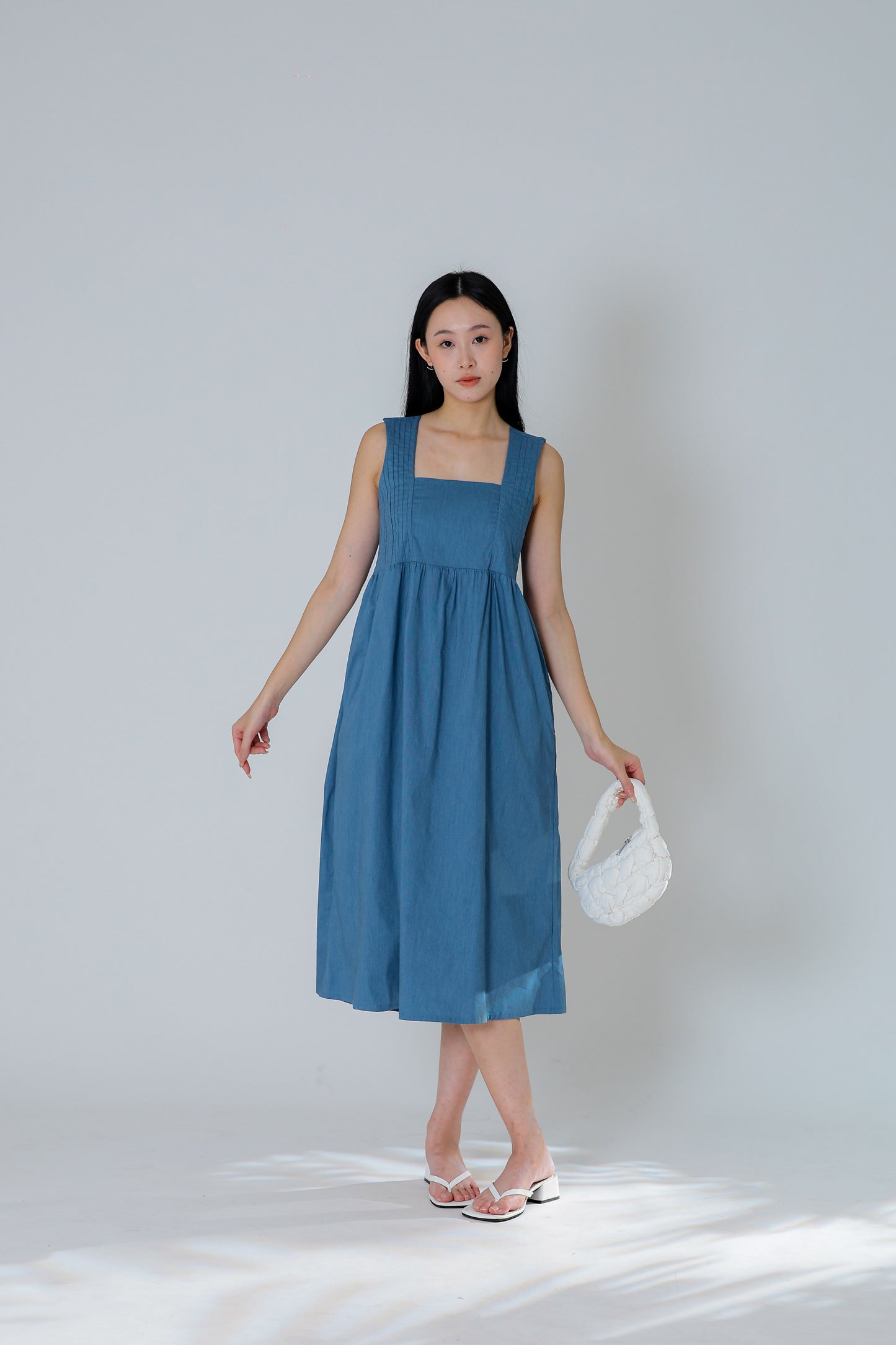 Mindy Square Neck Midi Dress - Denim Blue