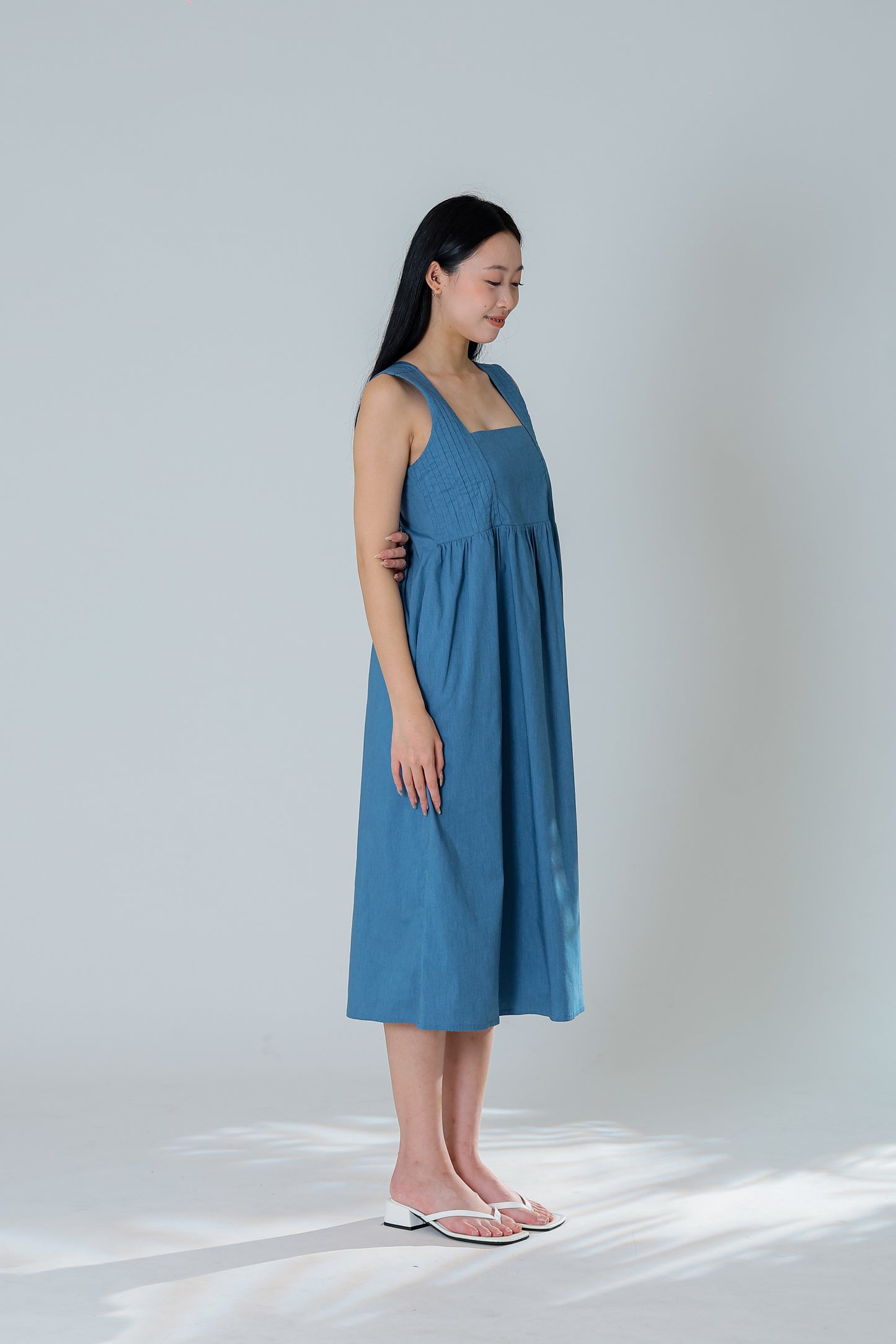 Mindy Square Neck Midi Dress - Denim Blue