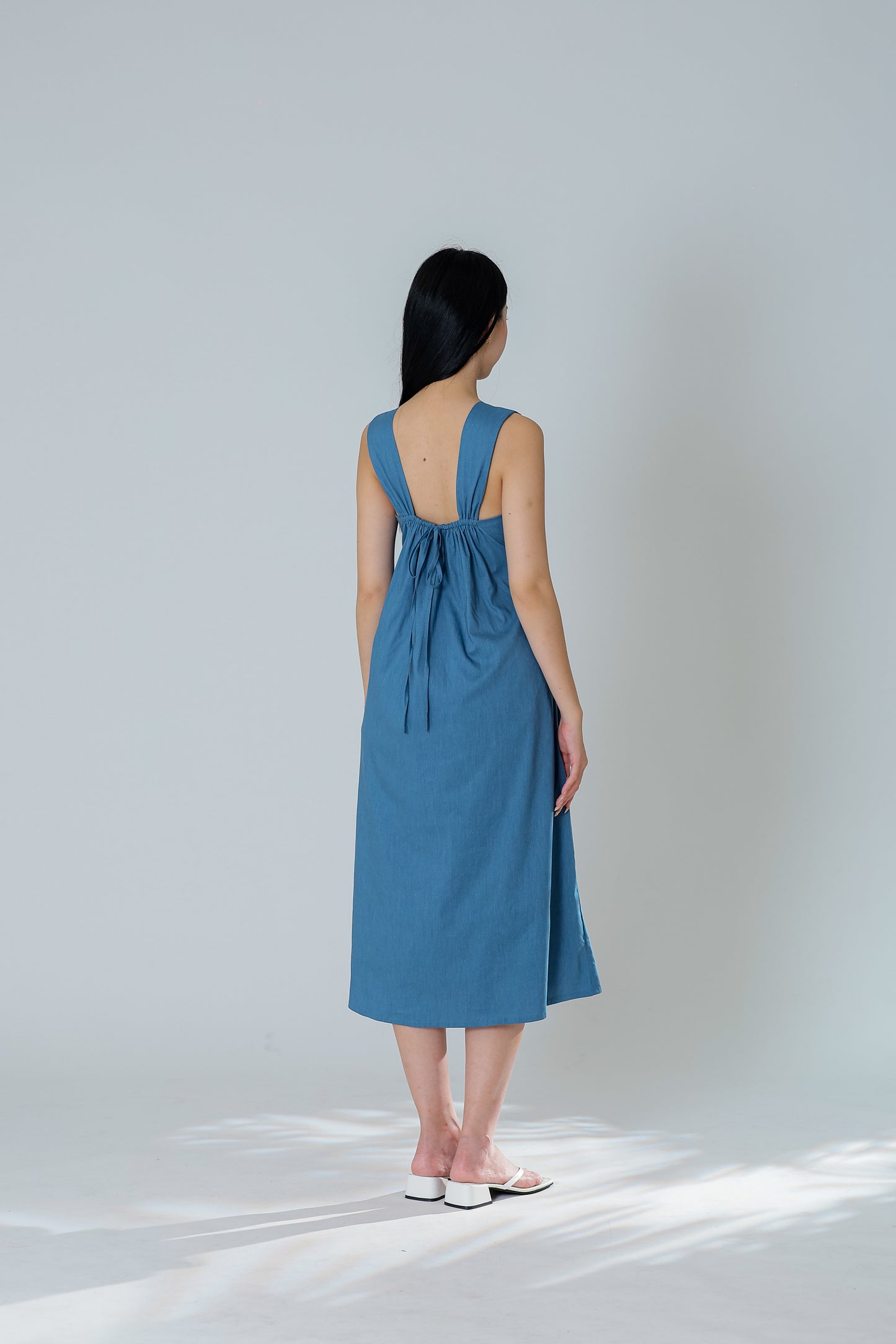 Mindy Square Neck Midi Dress - Denim Blue