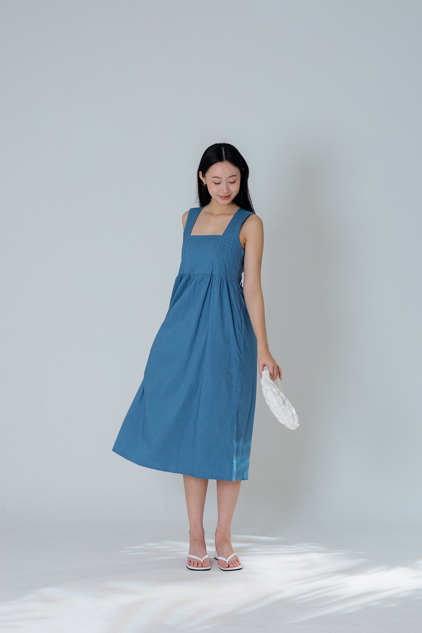 Mindy Square Neck Midi Dress - Denim Blue