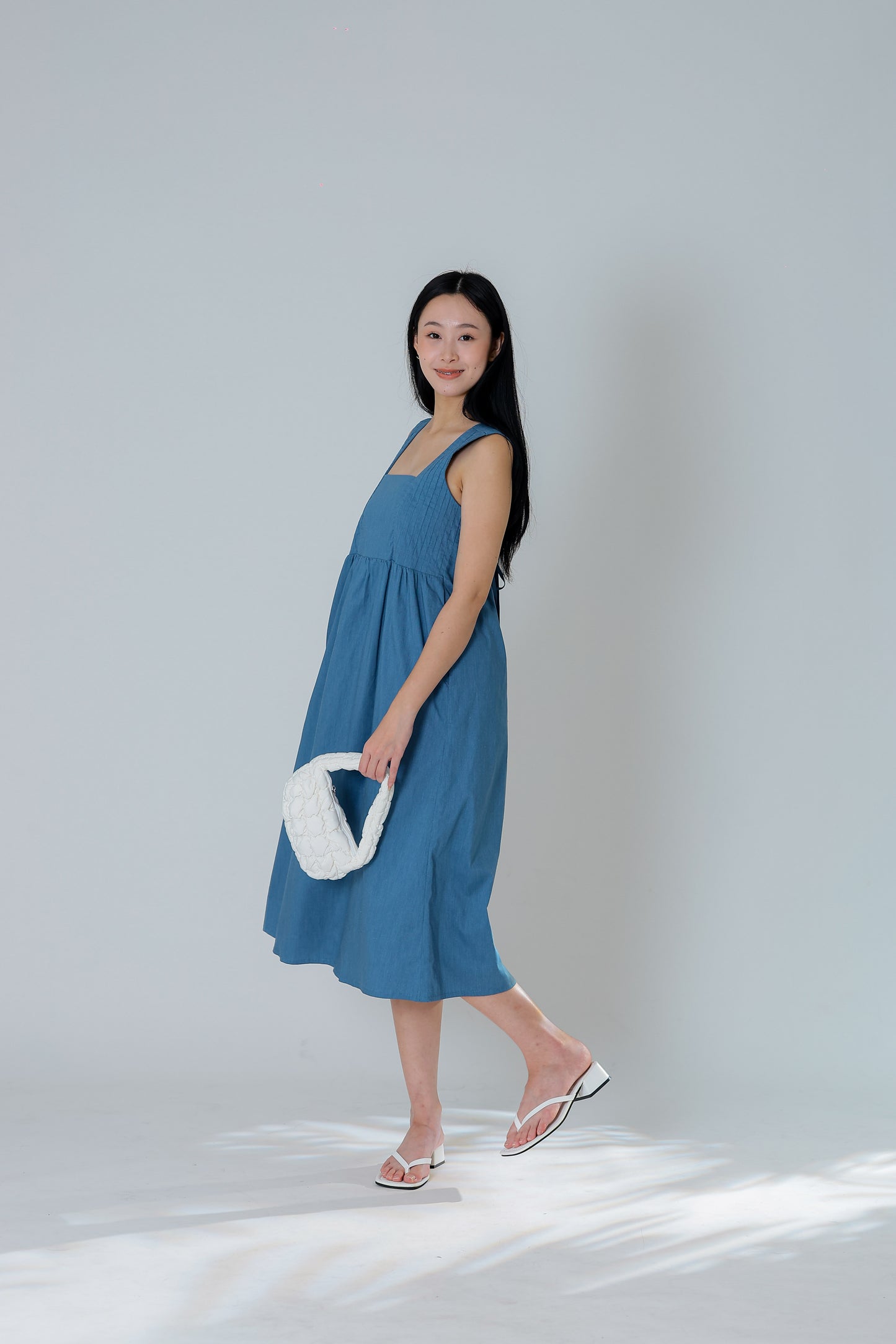 Mindy Square Neck Midi Dress - Denim Blue