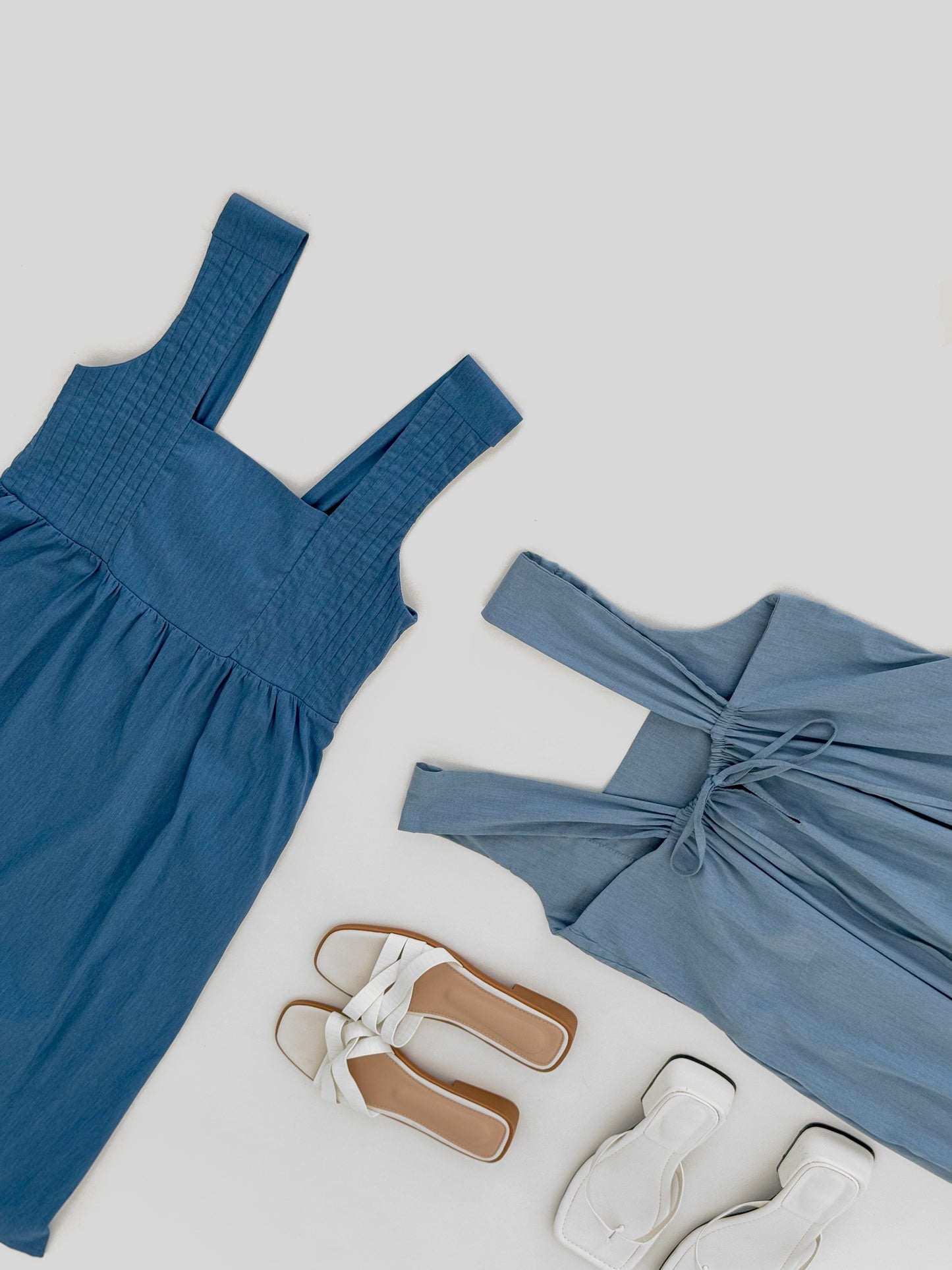 Mindy Square Neck Midi Dress - Denim Blue