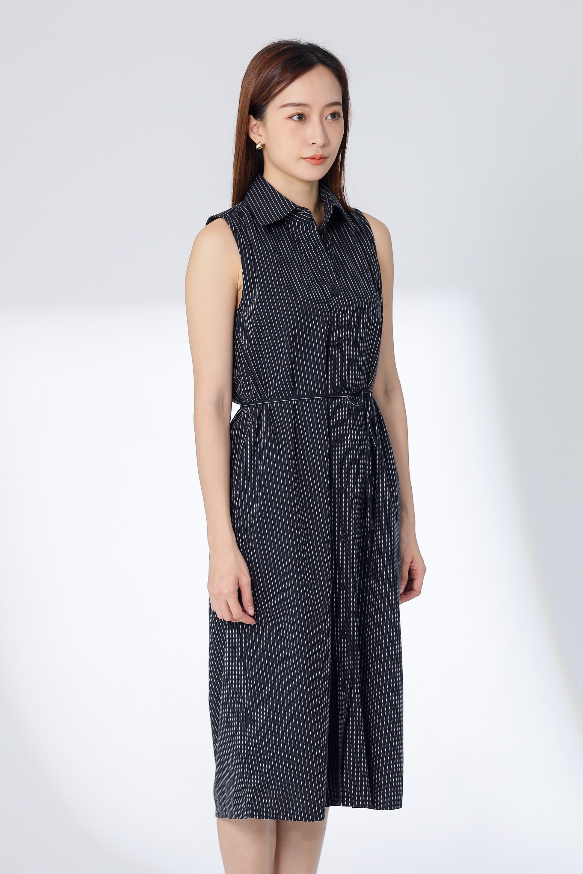 Mirren Sleeveless Shirt Dress - BW Stripes