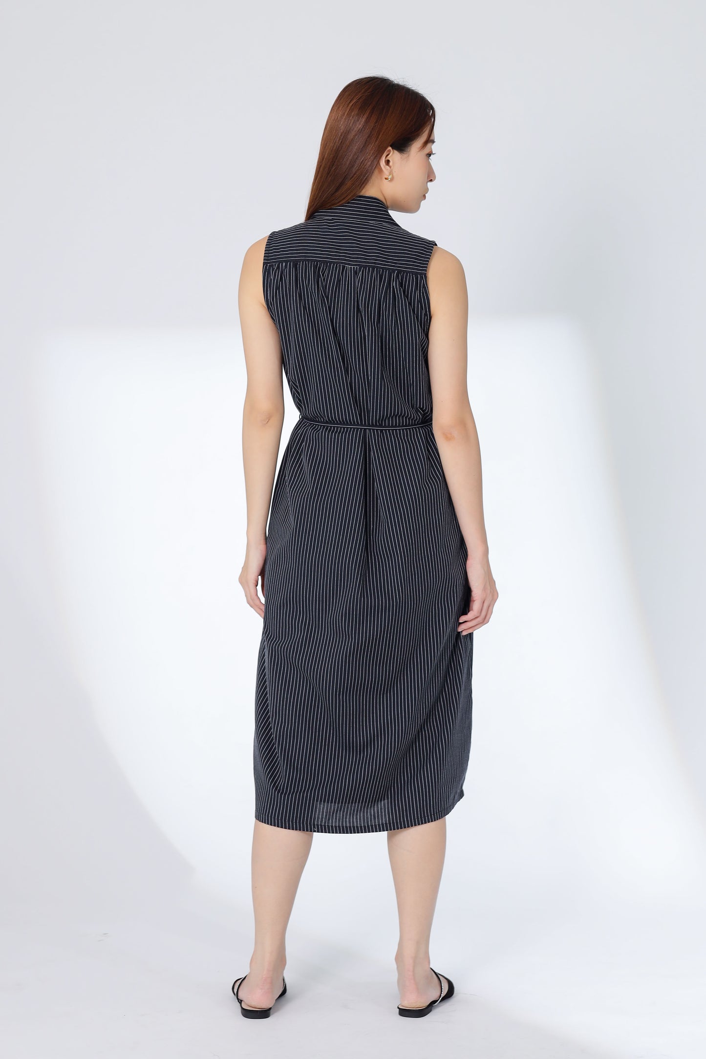Mirren Sleeveless Shirt Dress - BW Stripes