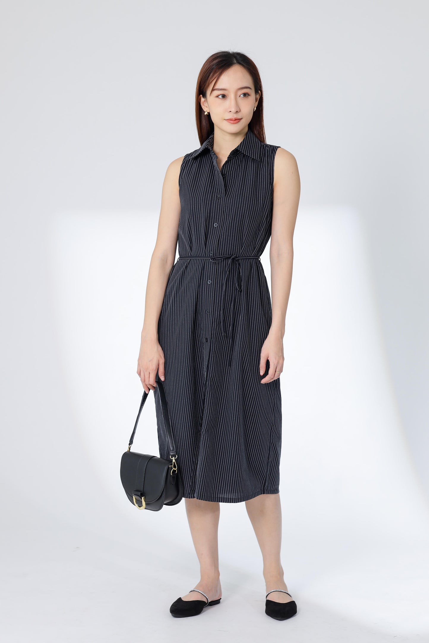 Mirren Sleeveless Shirt Dress - BW Stripes
