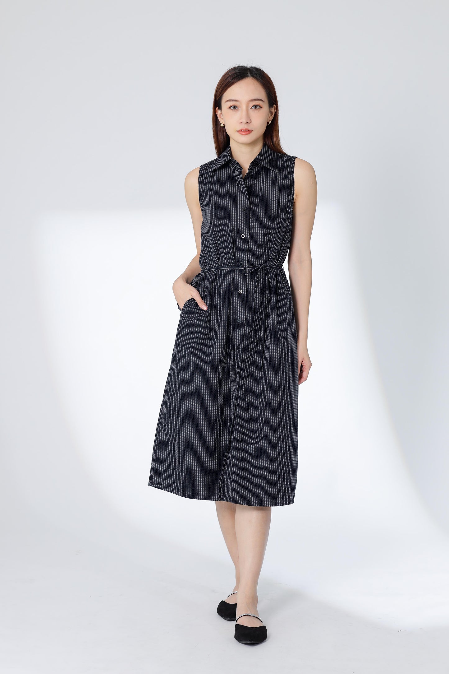 Mirren Sleeveless Shirt Dress - BW Stripes