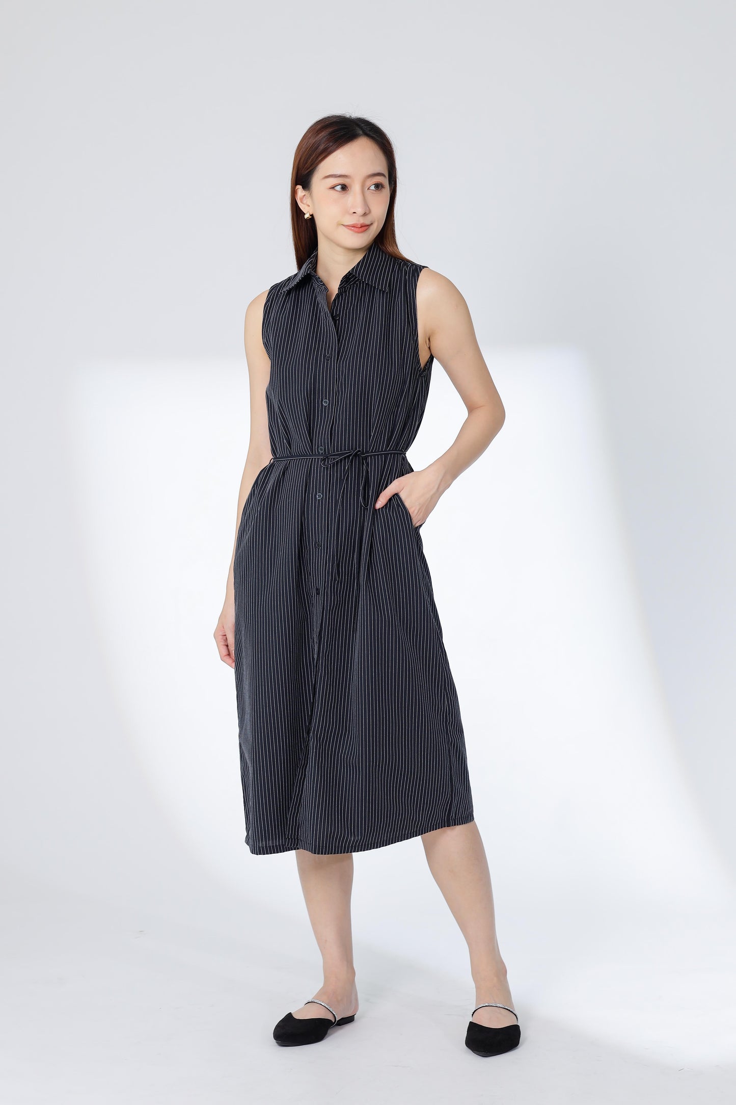Mirren Sleeveless Shirt Dress - BW Stripes