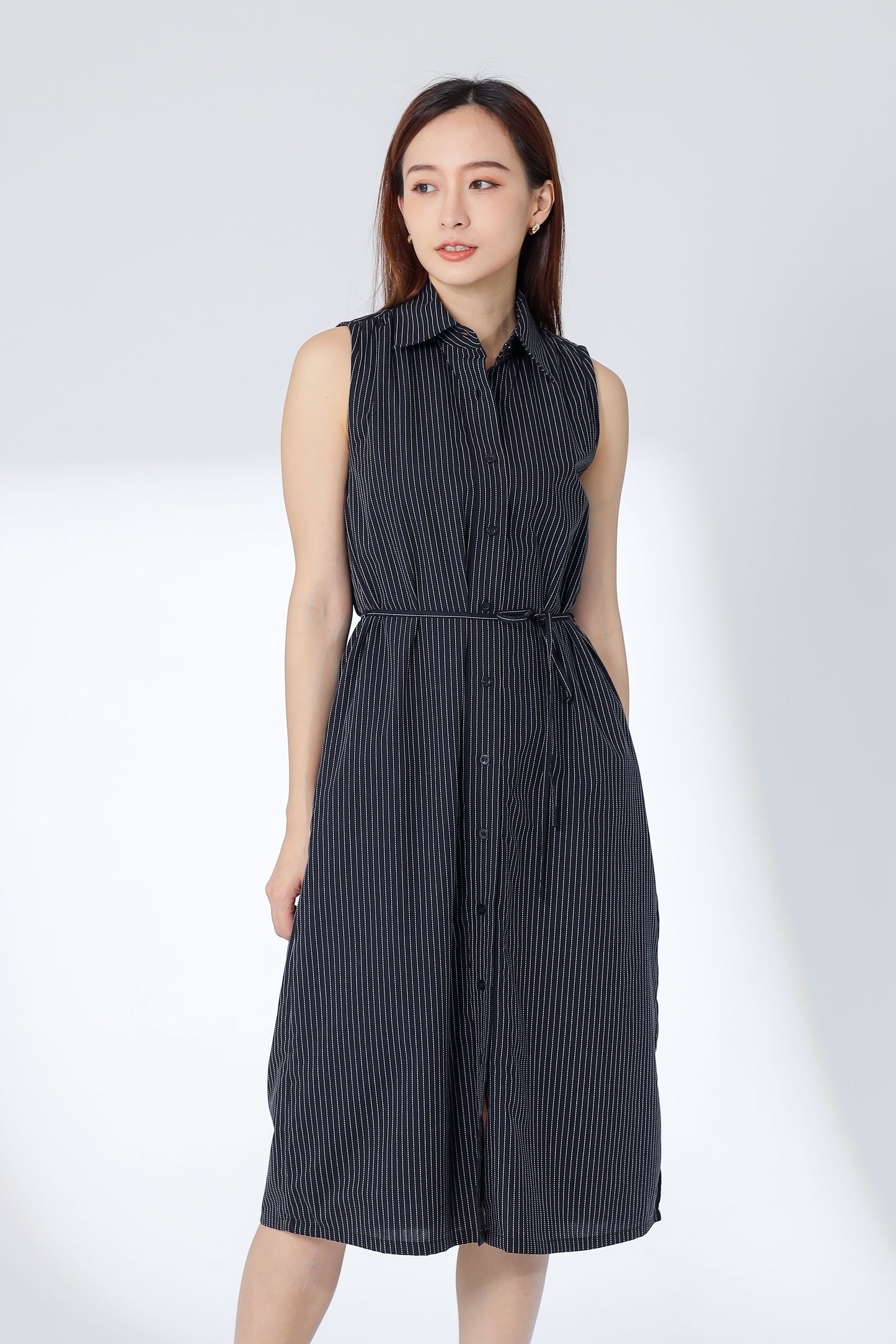 Mirren Sleeveless Shirt Dress - BW Stripes