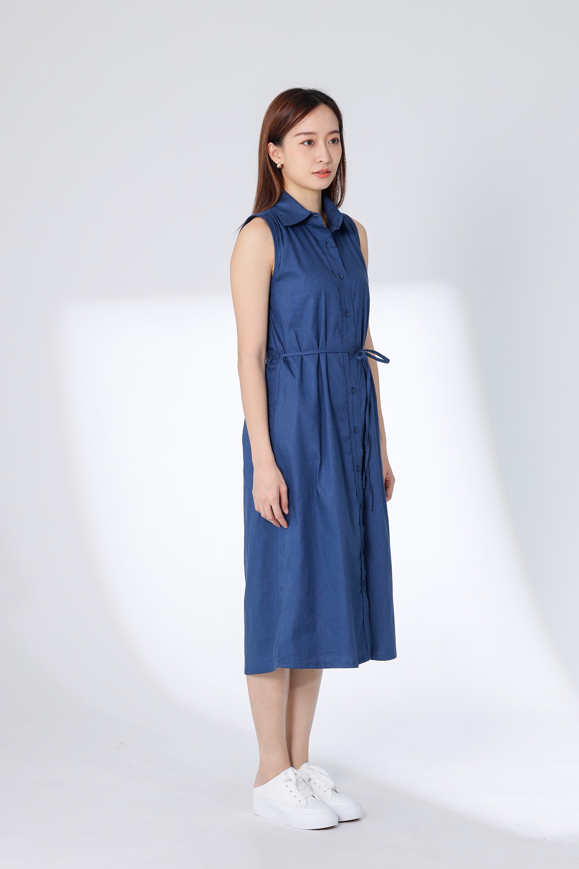 Mirren Sleeveless Shirt Dress - Blue