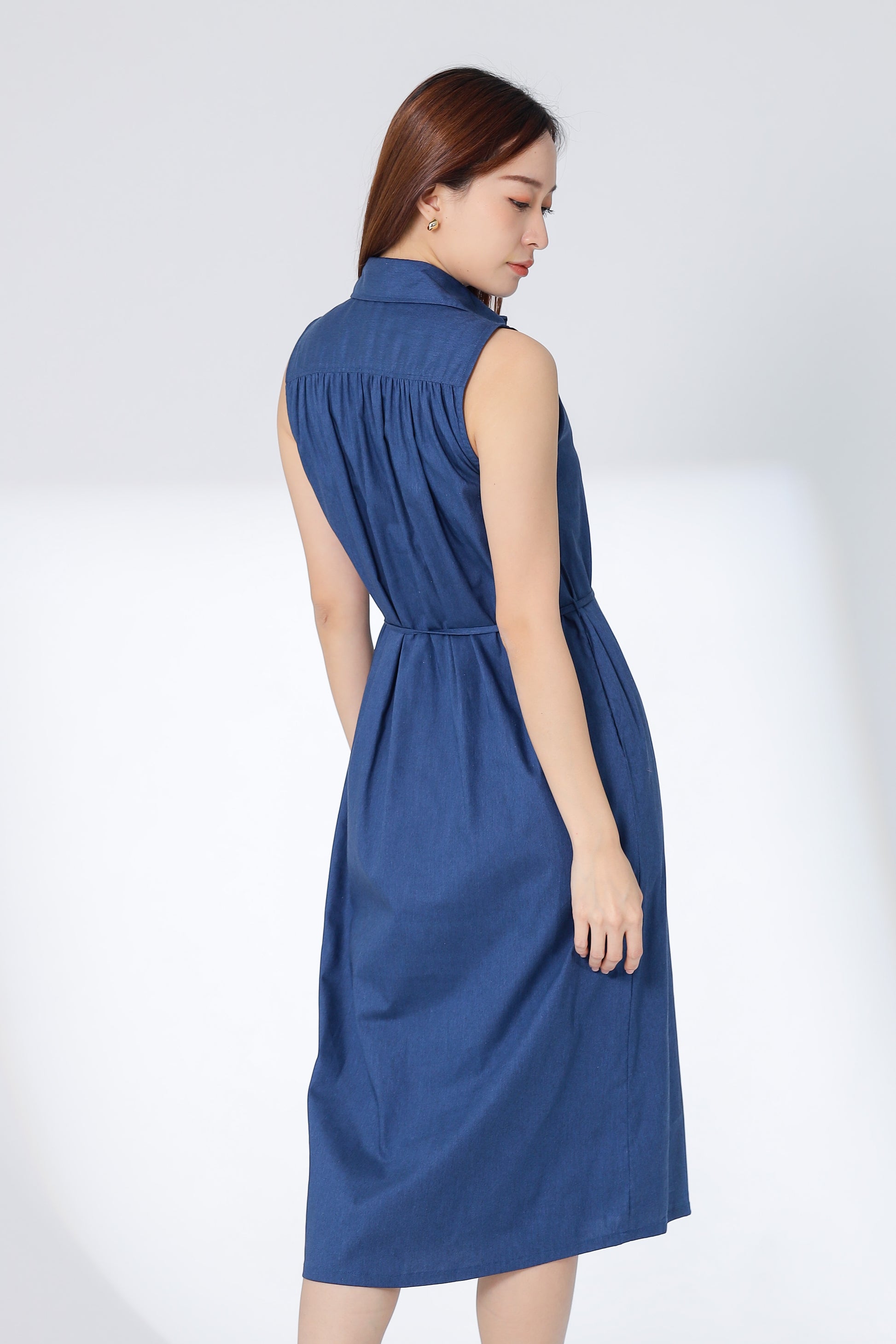 Mirren Sleeveless Shirt Dress - Blue