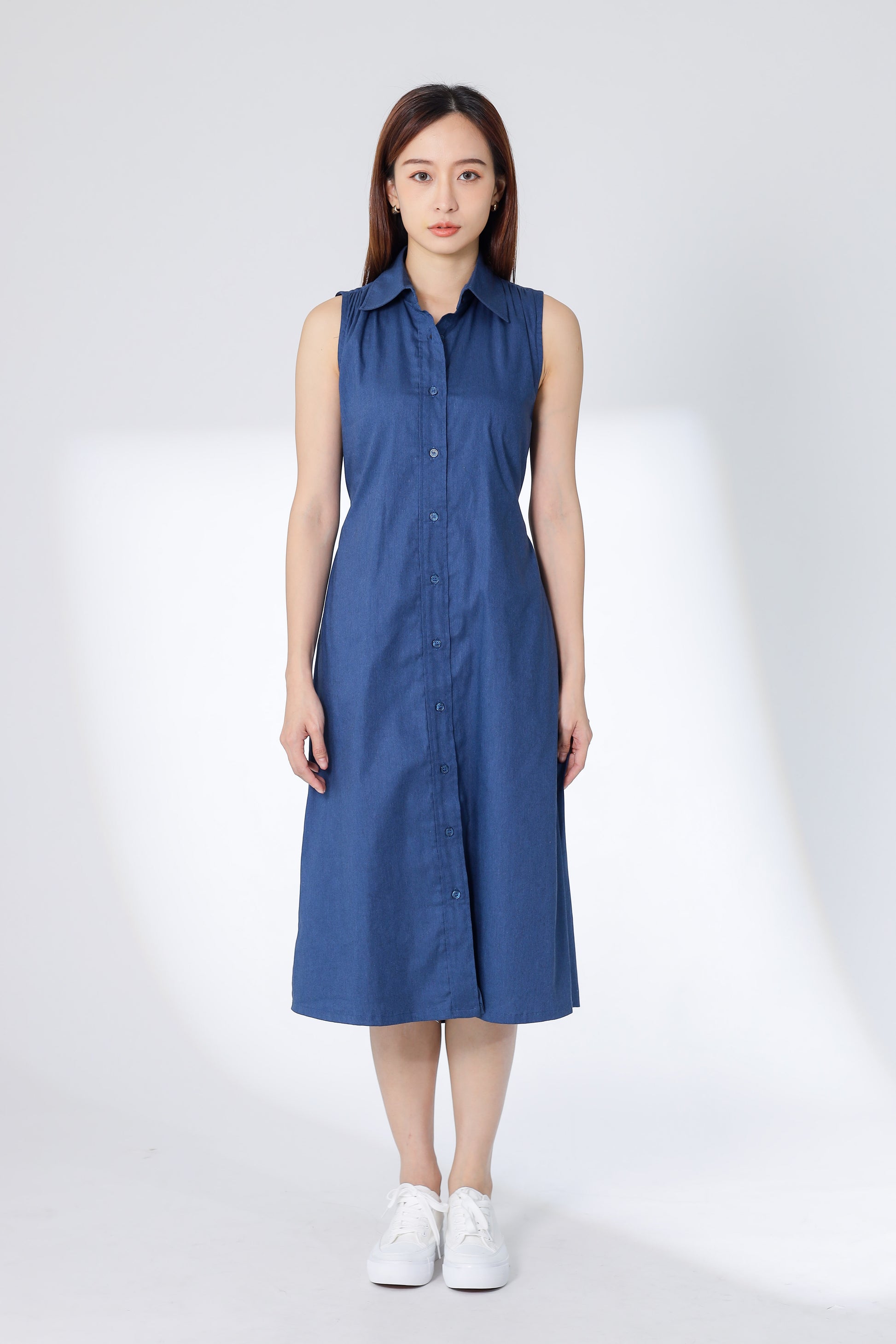 Mirren Sleeveless Shirt Dress - Blue