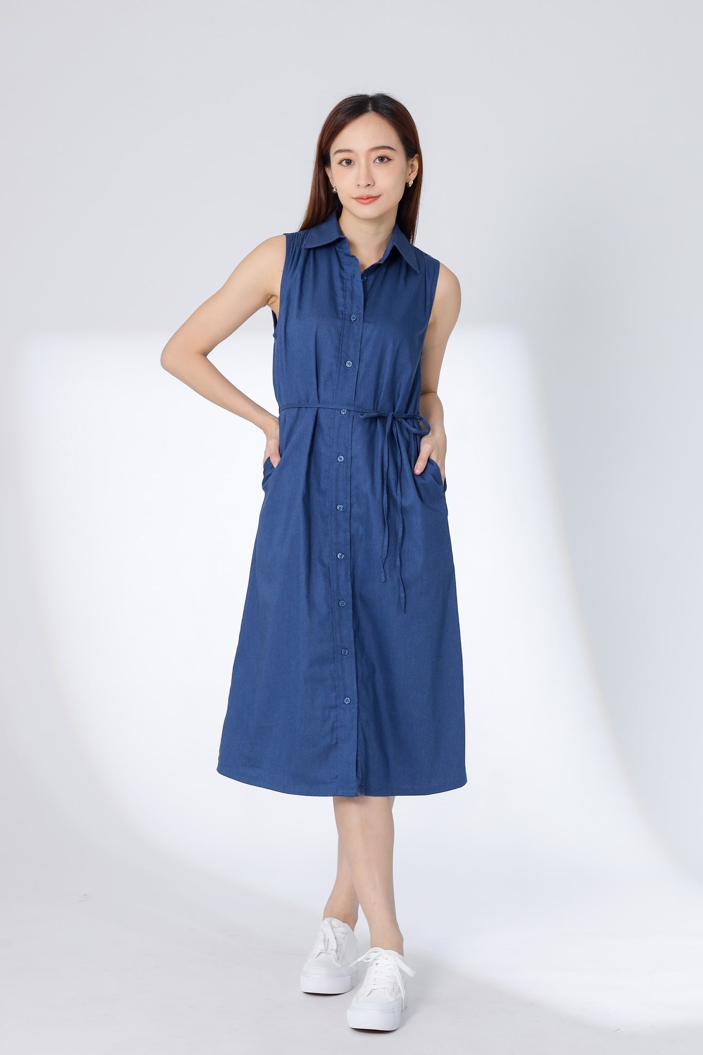 Mirren Sleeveless Shirt Dress - Blue