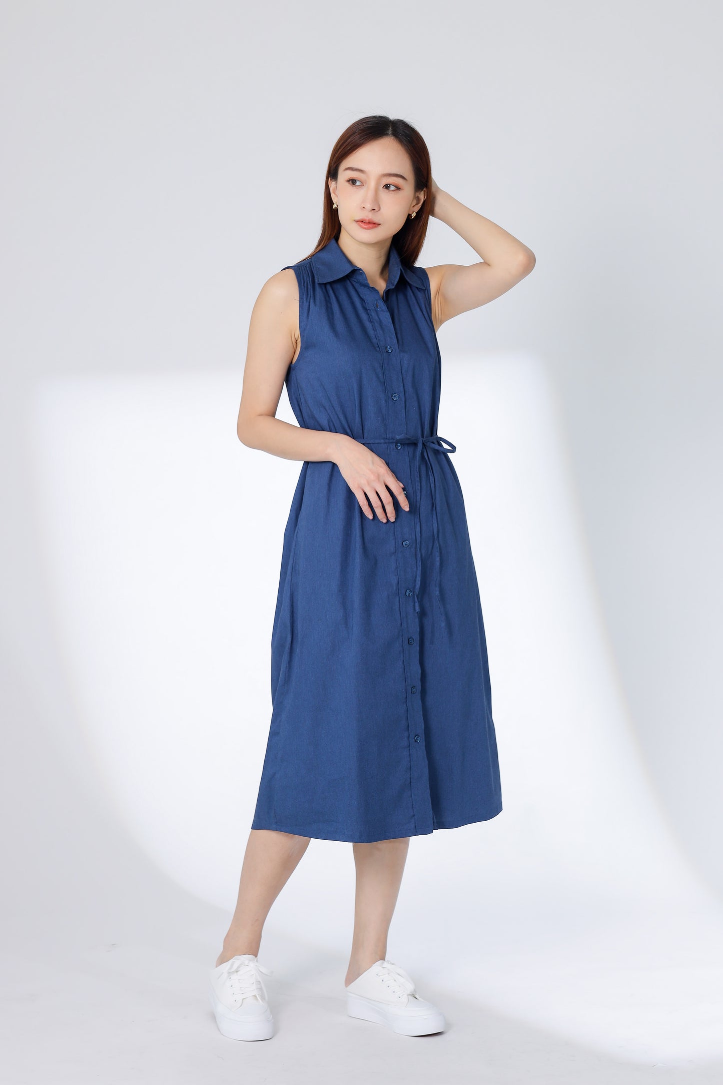Mirren Sleeveless Shirt Dress - Blue