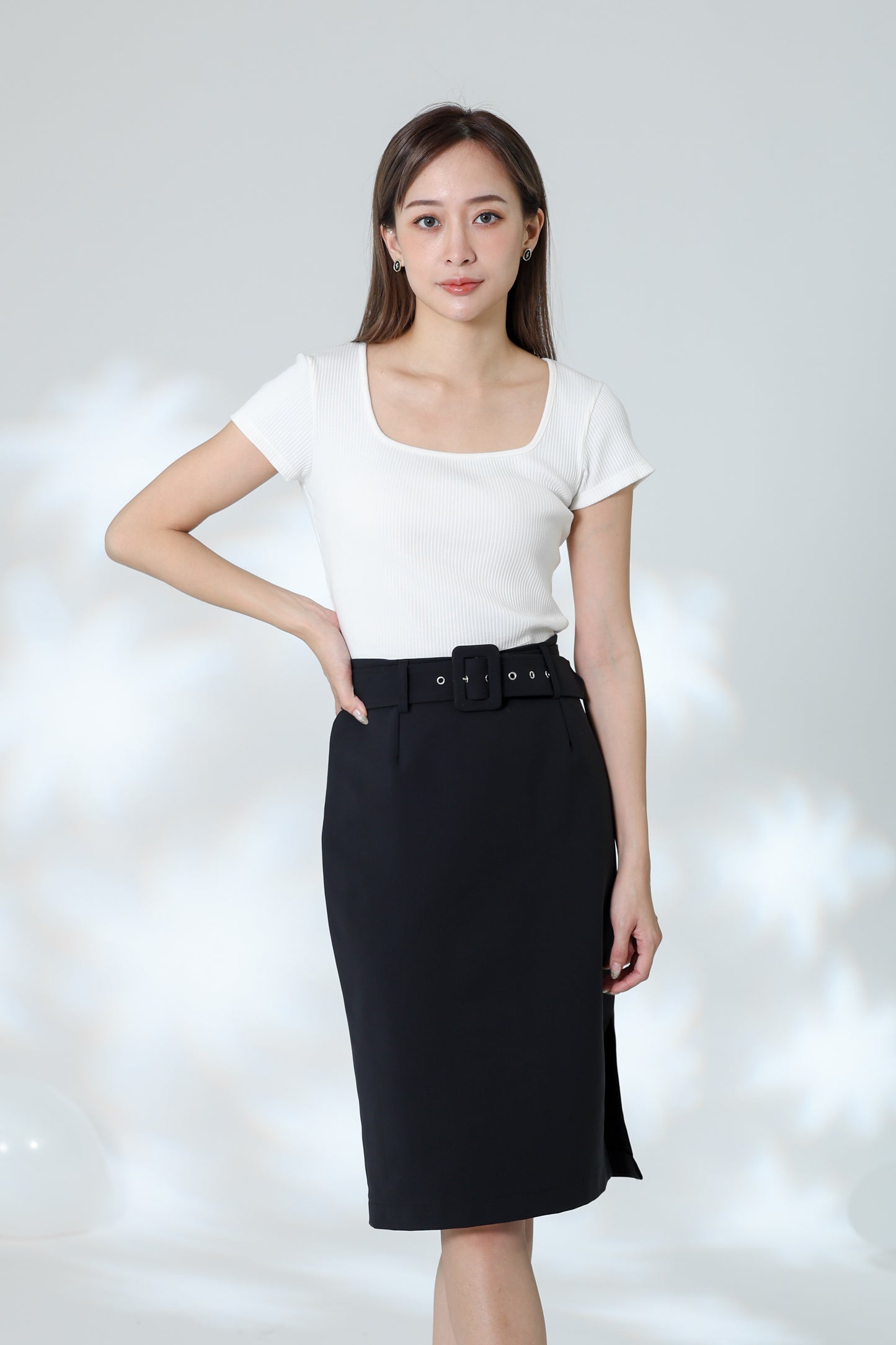 Natasha Side Slit Skirt - Black
