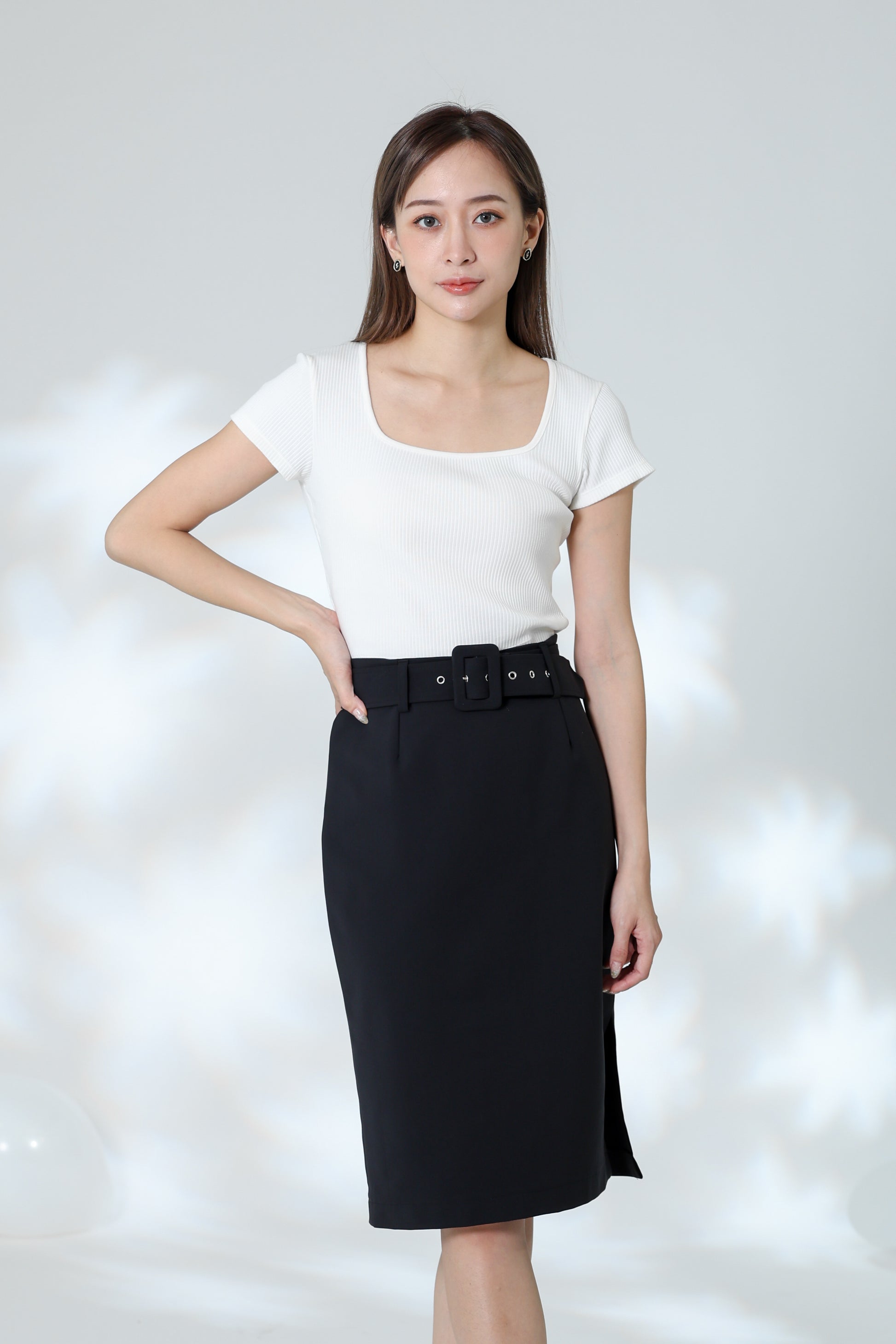Natasha Side Slit Skirt - Black
