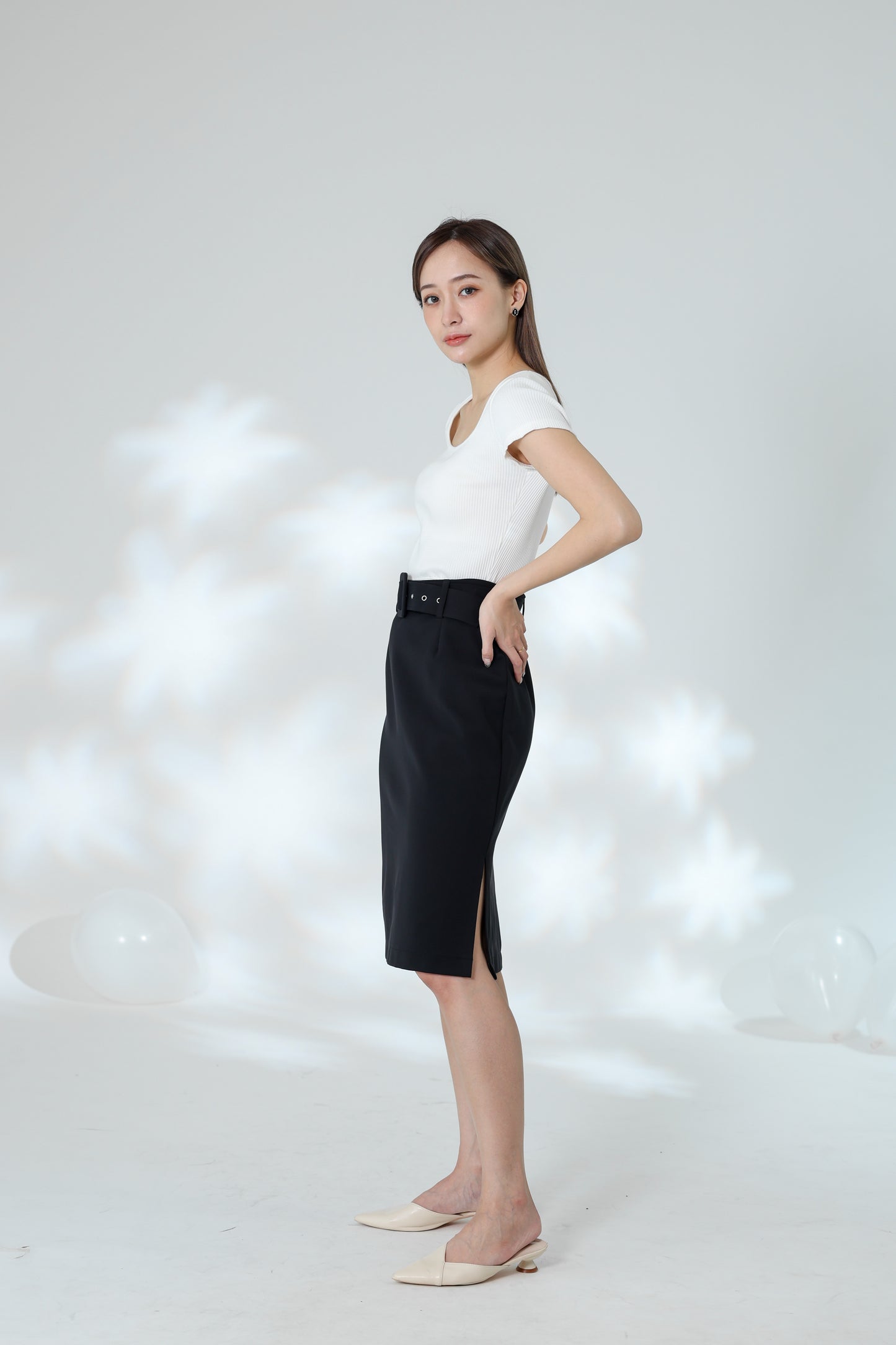 Natasha Side Slit Skirt - Black