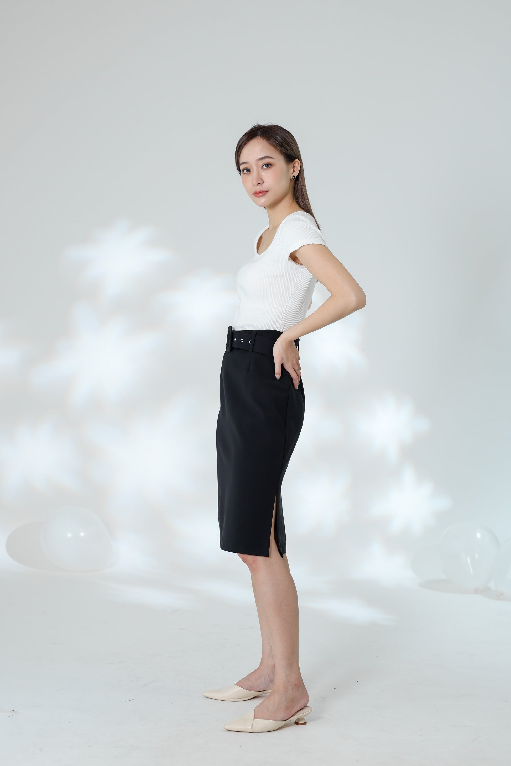 Natasha Side Slit Skirt - Black