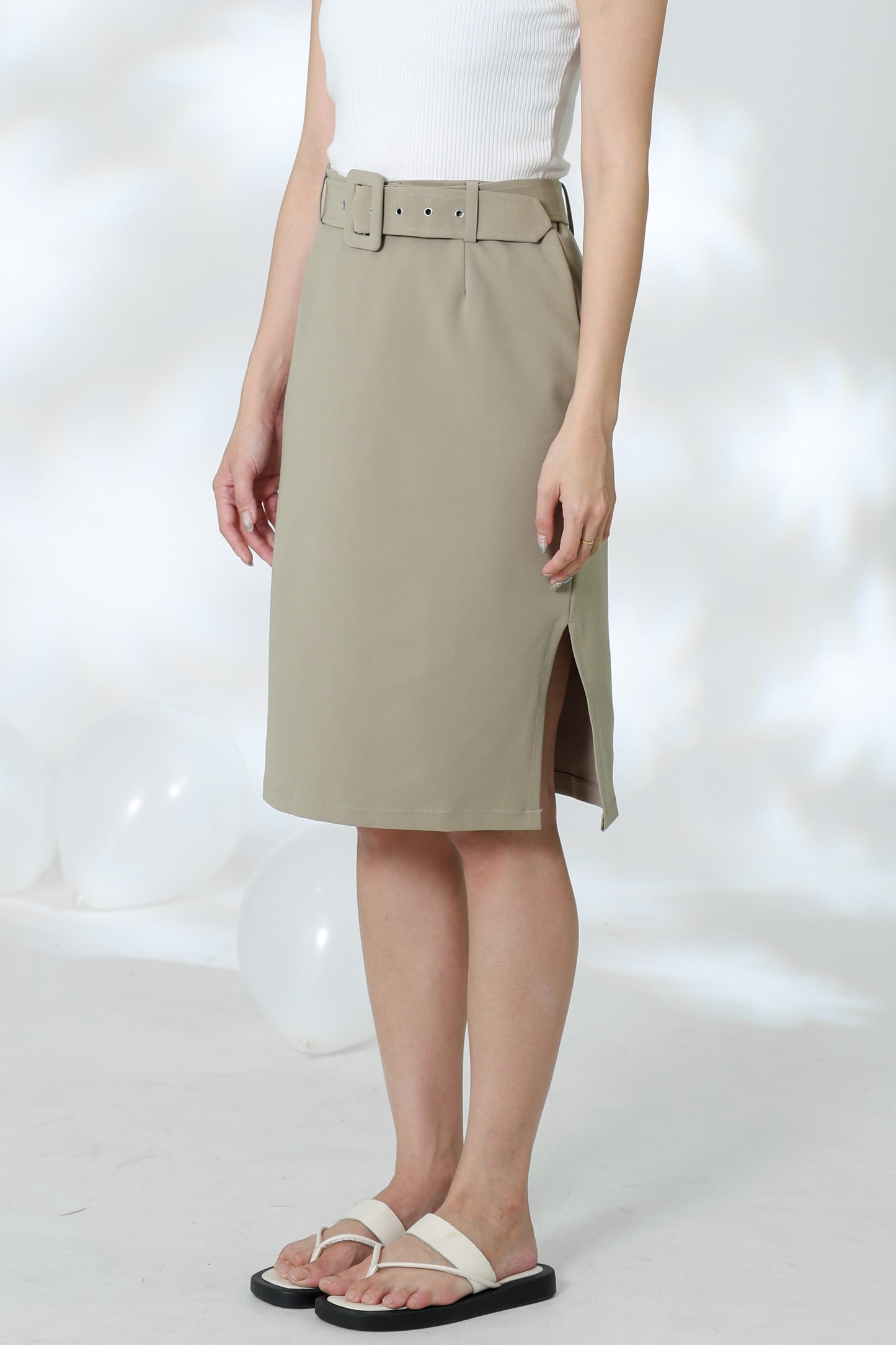 Natasha Side Slit Skirt - Khaki
