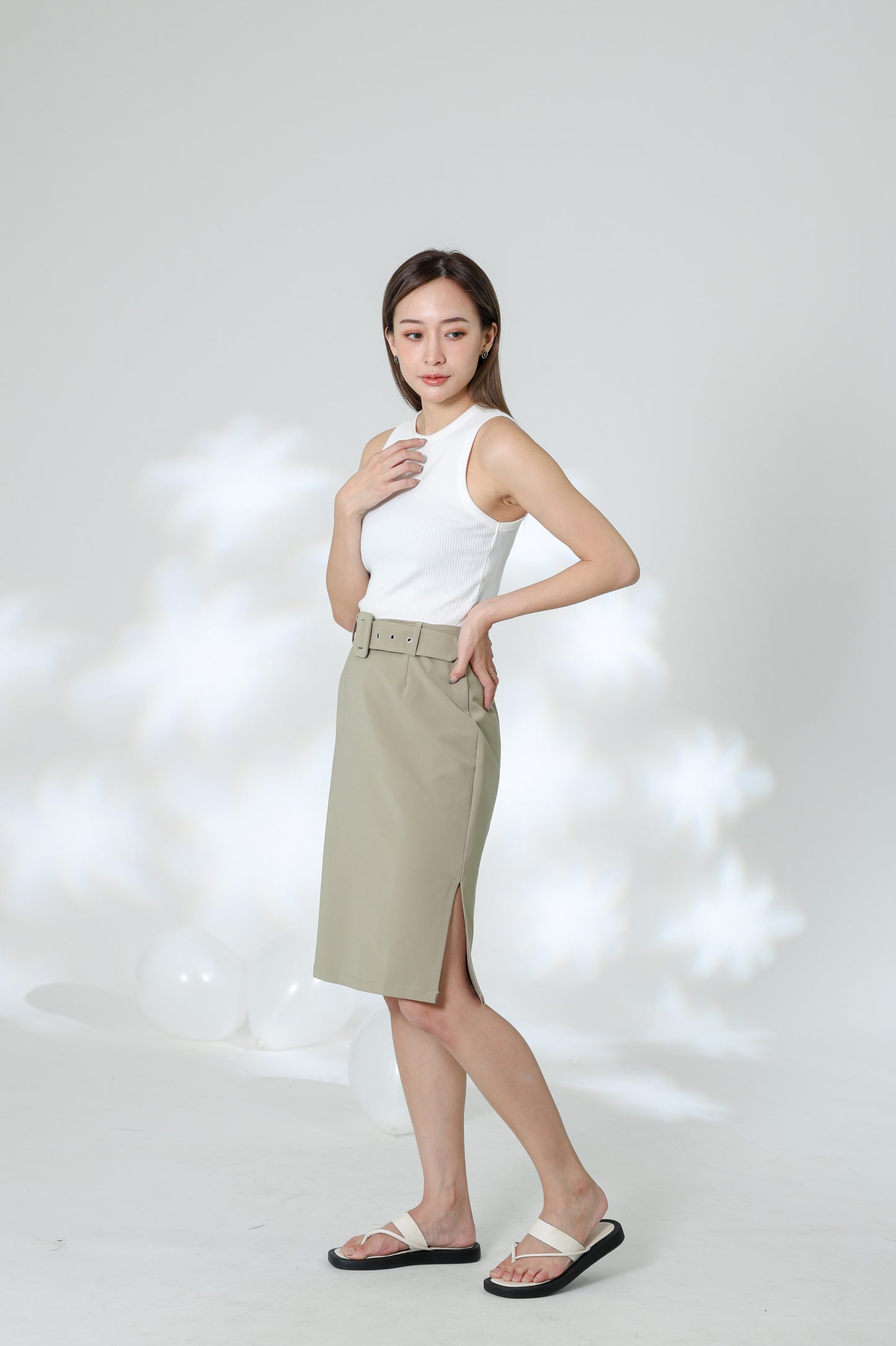 Natasha Side Slit Skirt - Khaki