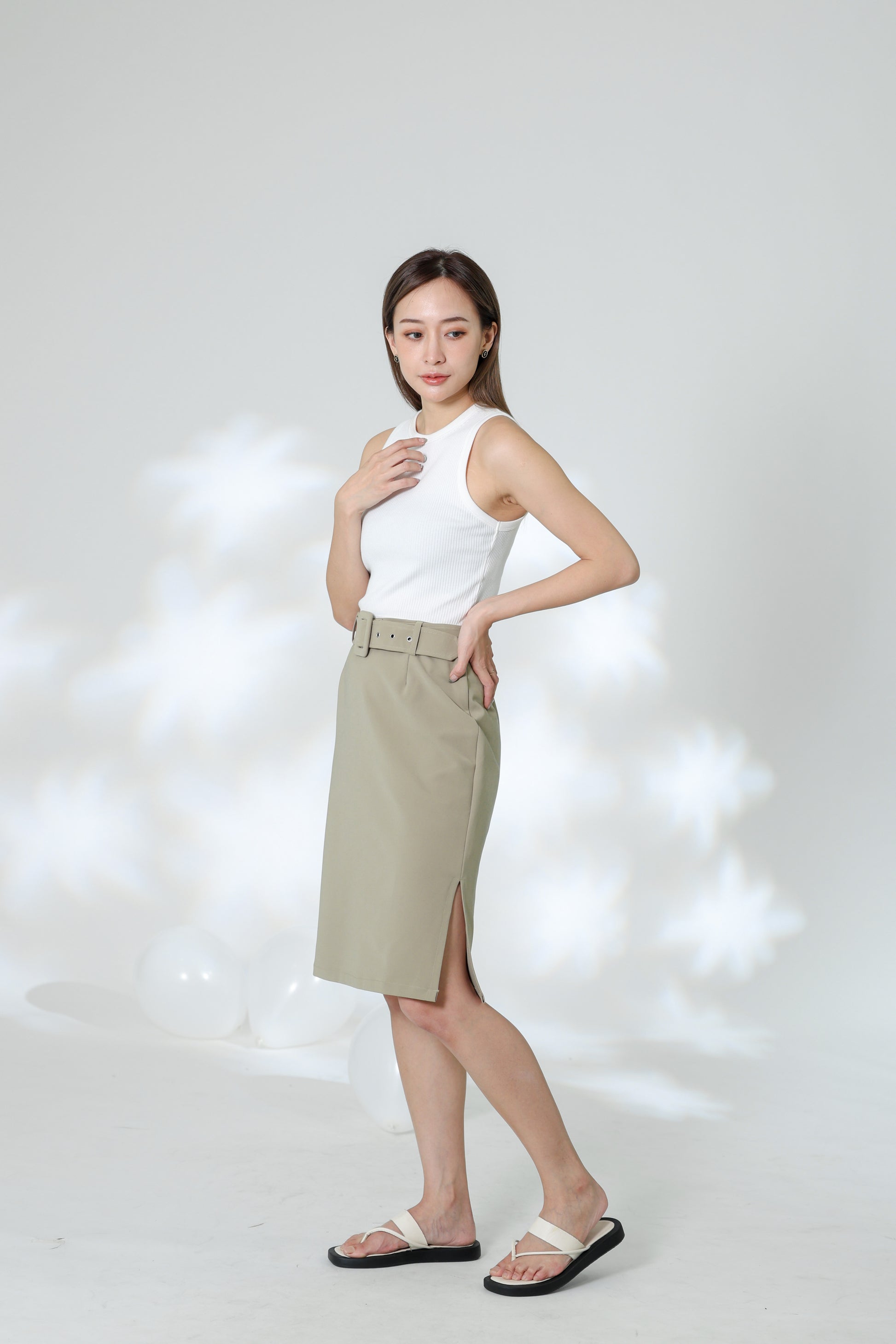 Natasha Side Slit Skirt - Khaki