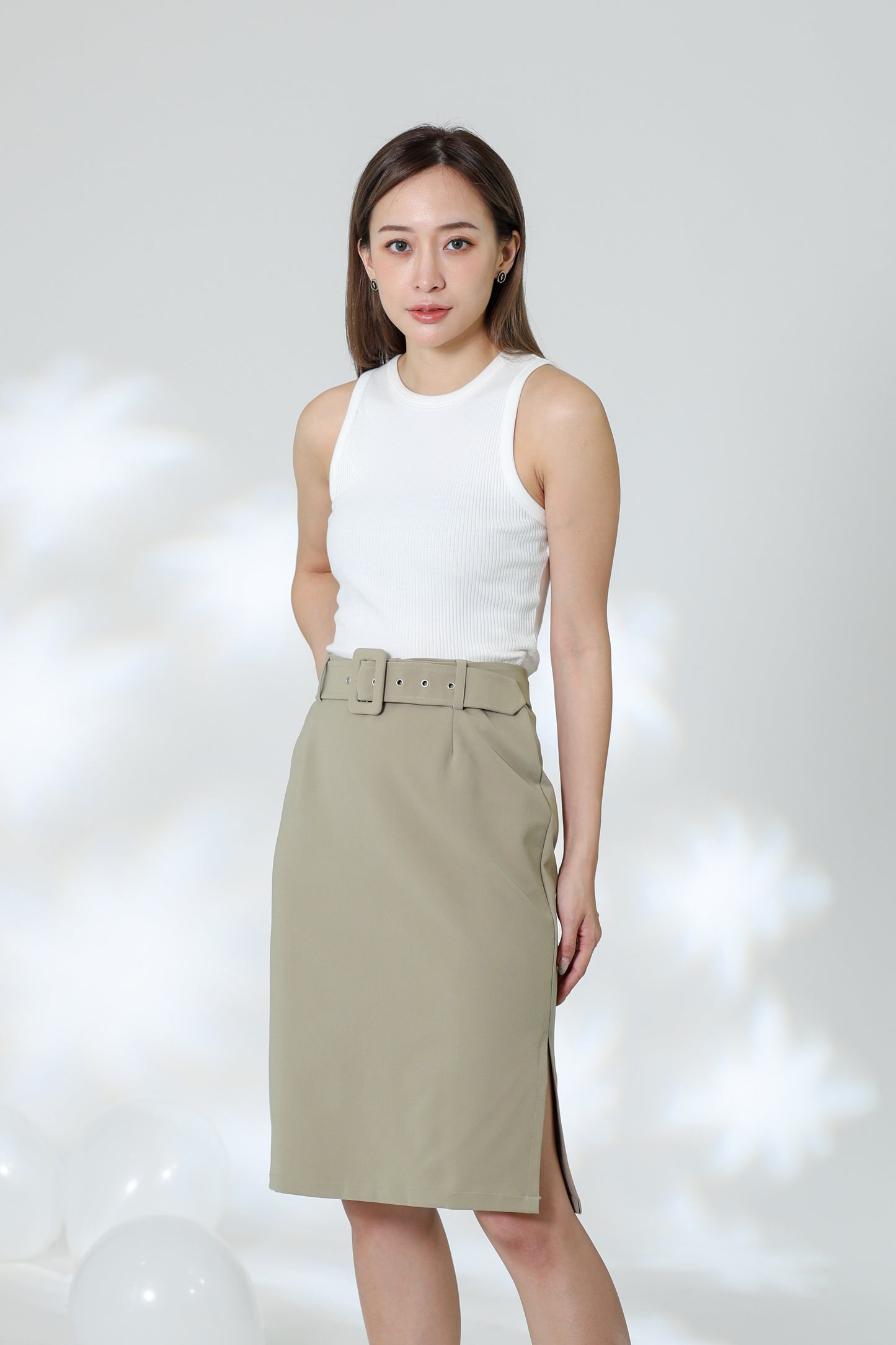 Natasha Side Slit Skirt - Khaki