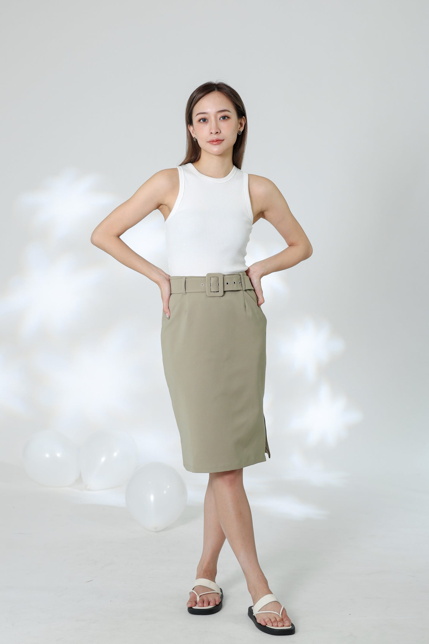 Natasha Side Slit Skirt - Khaki