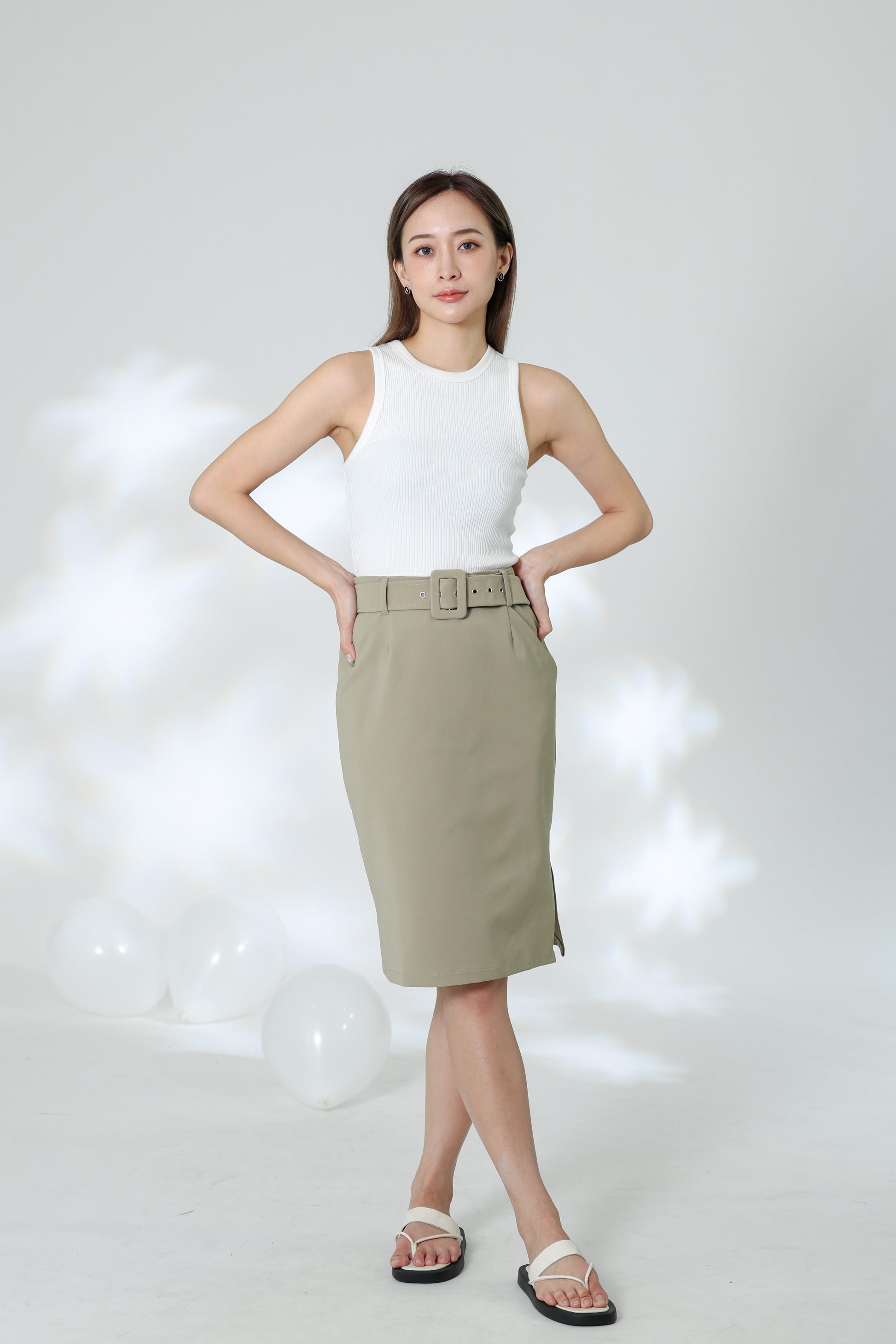 Natasha Side Slit Skirt - Khaki